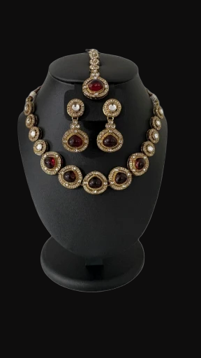 Kundan Polki Gold Red Gemstone Jewelry Set