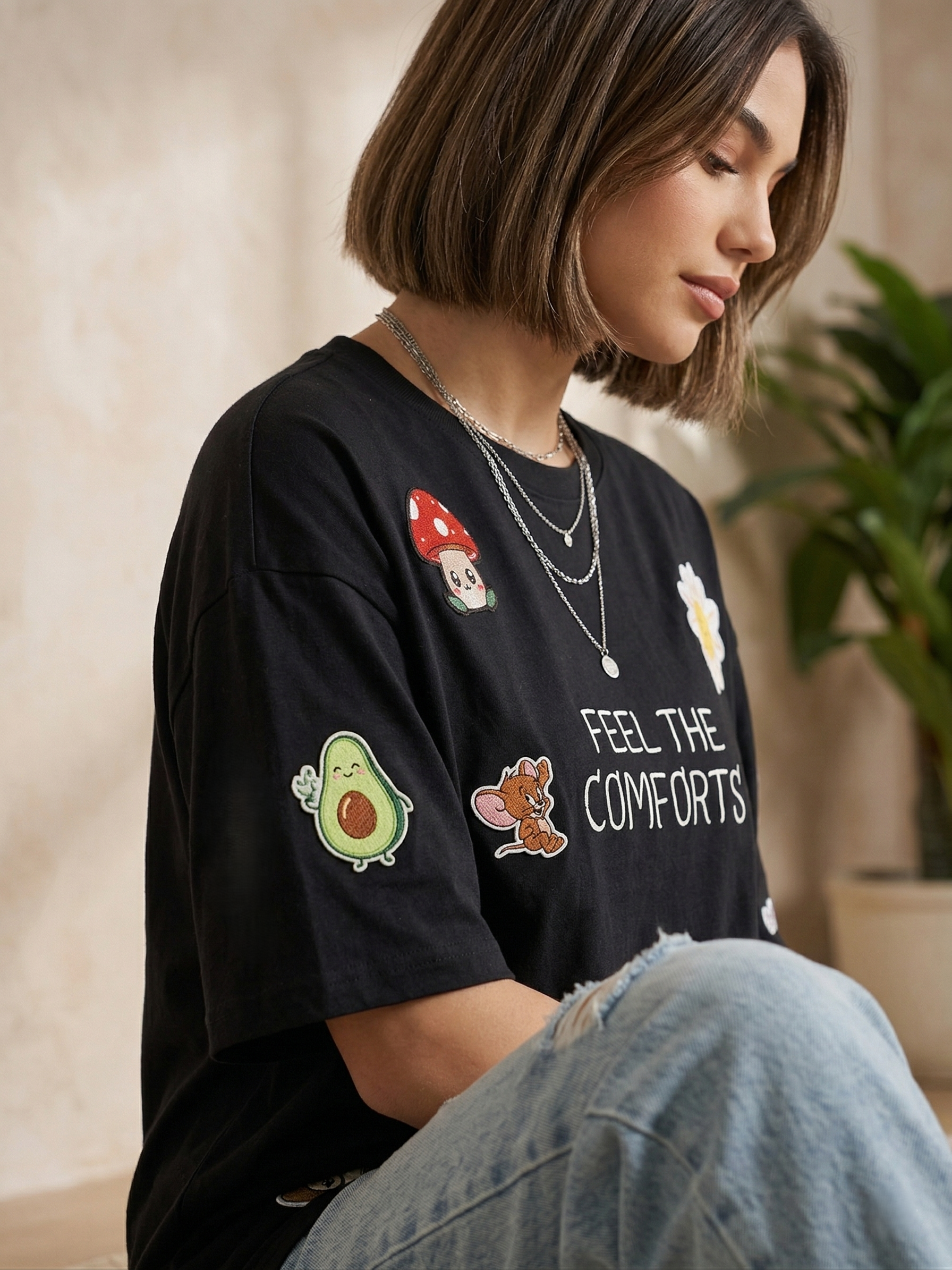 Feel the Embroidery Oversized T-Shirt for Women