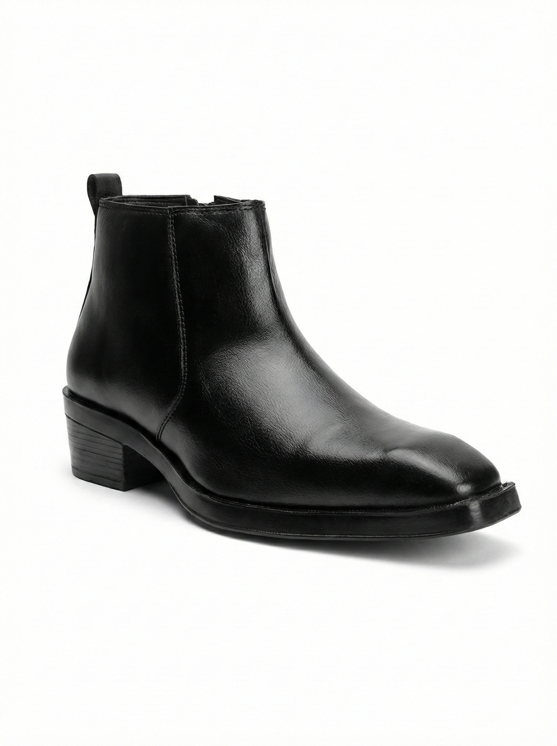 Men’s Black Ankle Boots High Heels | Classic Zip Closure Formal Chelsea-Style Boots