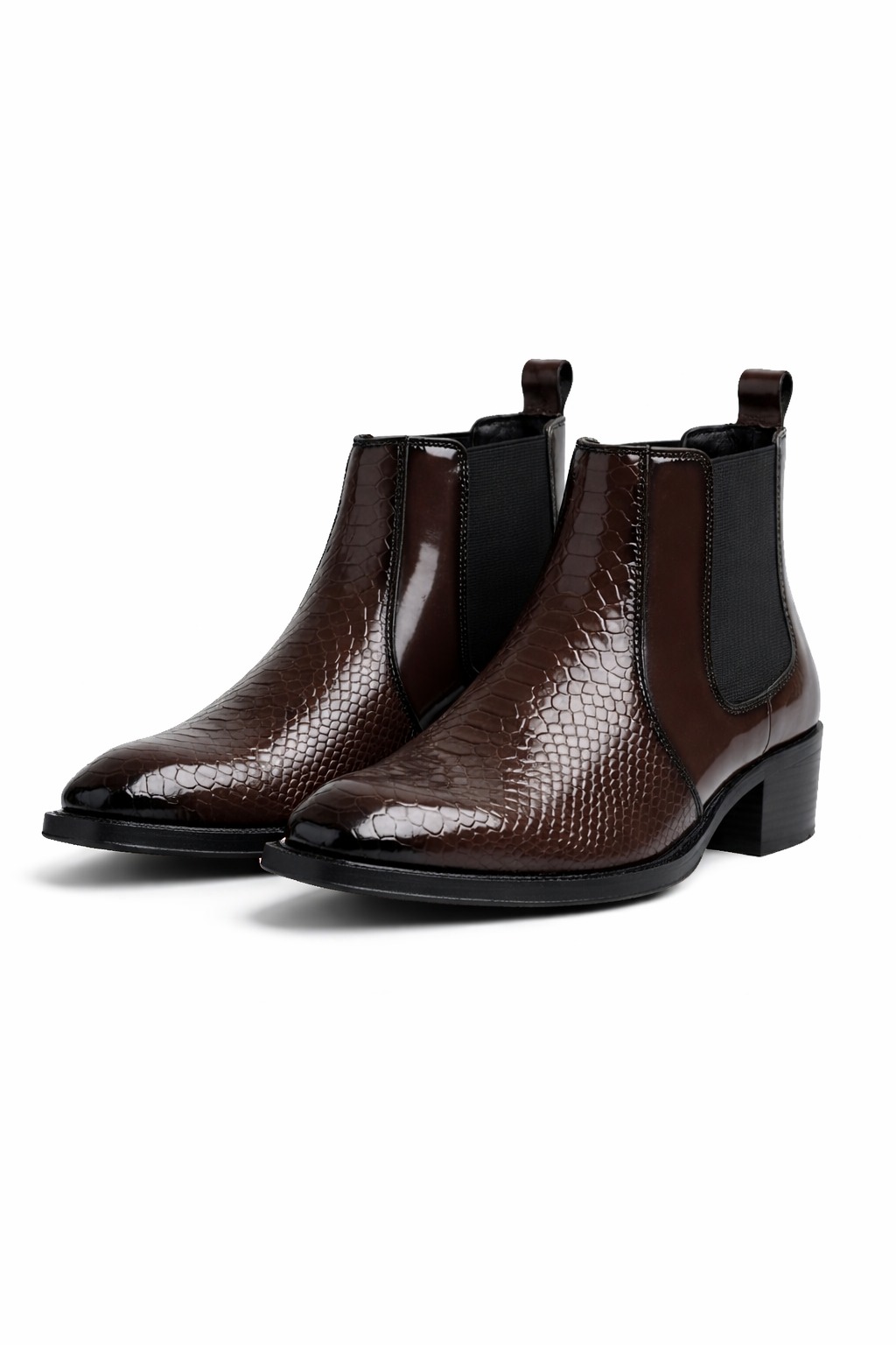 Premium Chelsea Boots for Men, Brown Croc Embossed