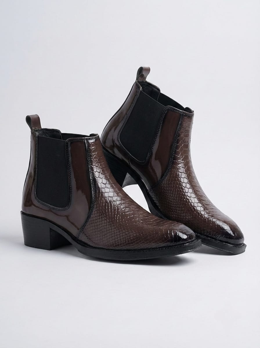 Premium Chelsea Boots for Men, Brown Croc Embossed