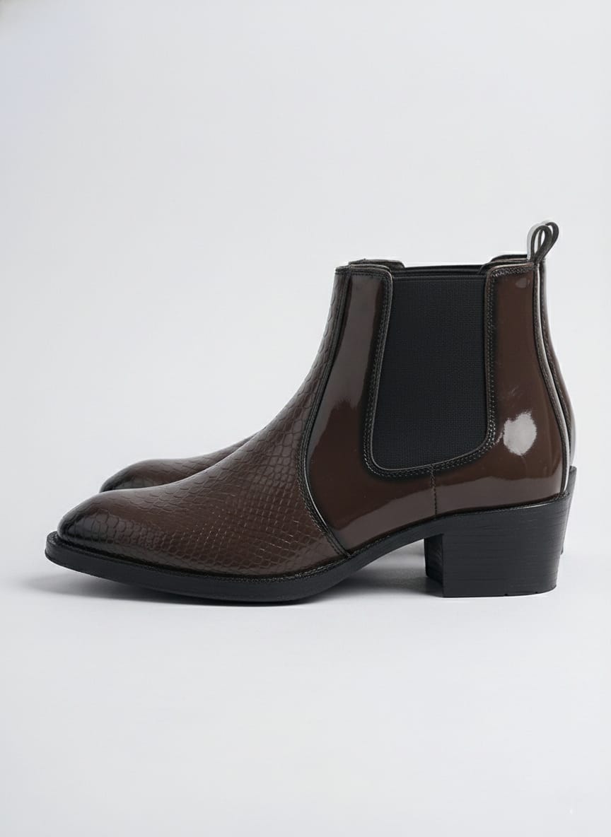 Premium Chelsea Boots for Men, Brown Croc Embossed