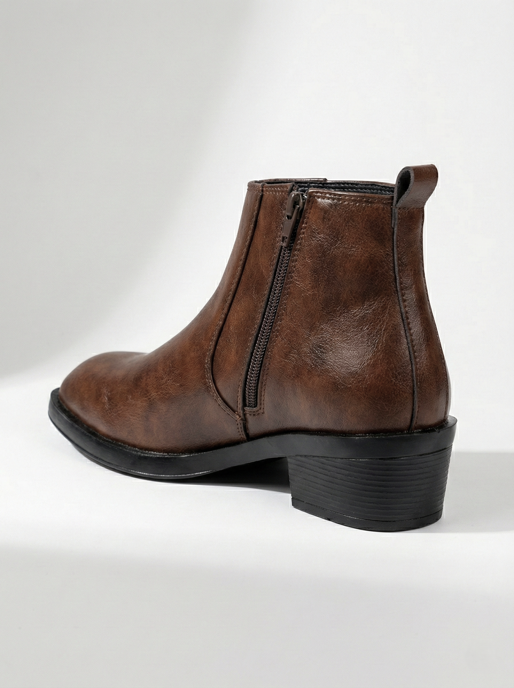 Men’s Brown Ankle Boots High Heels | Side Zip Formal Leather Look Boots