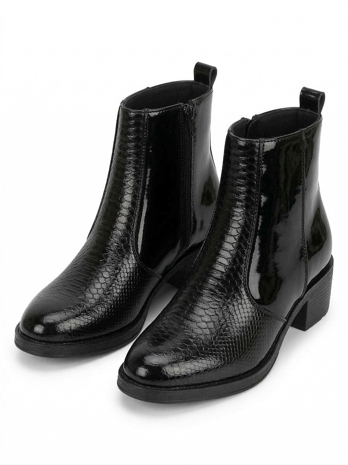 Black Patent Croc-Textured Chelsea Ankle Boots