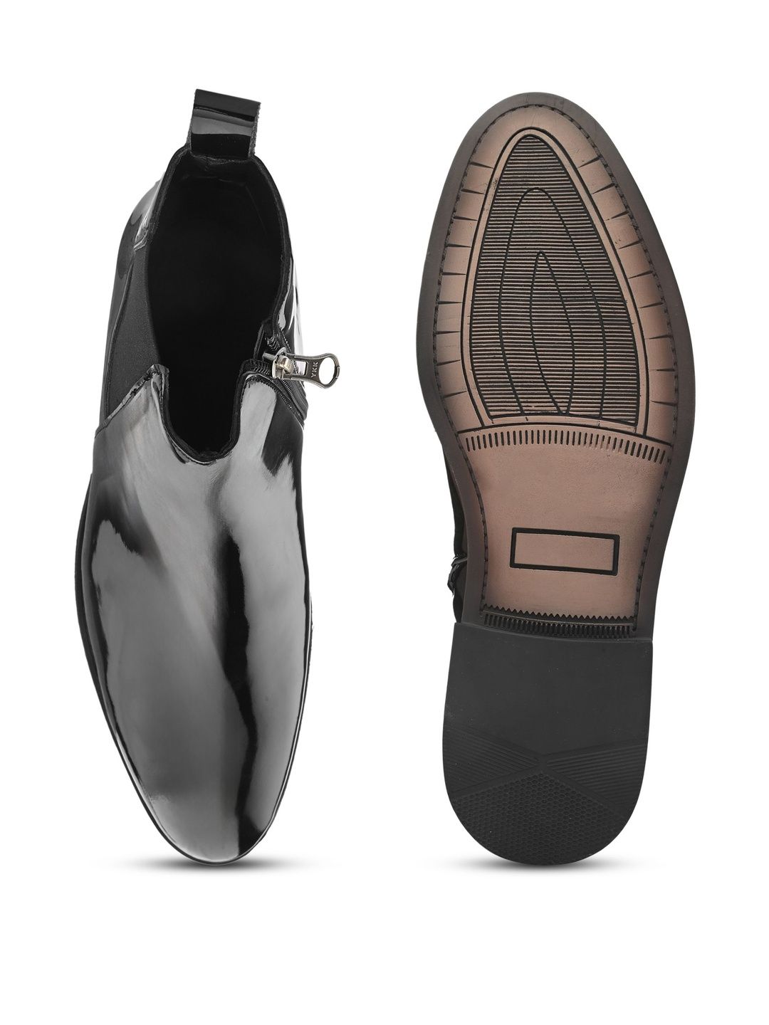 Men's Patent Zipper Chelsea Boots