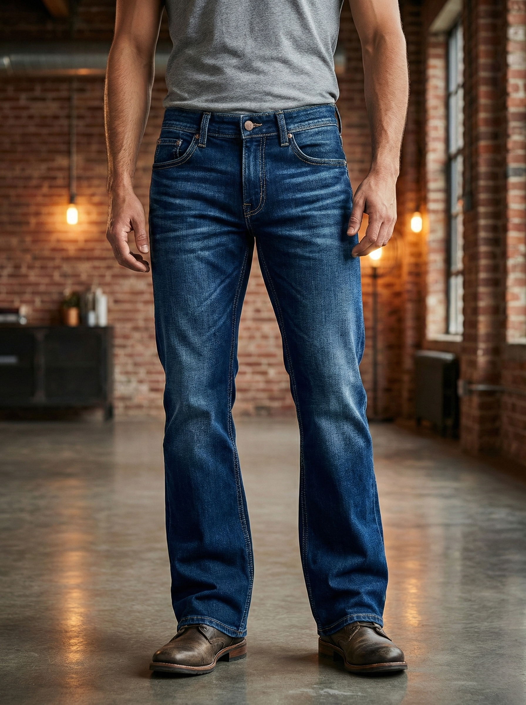 Men's Boot Cut Jeans, Stylish Blue Denim