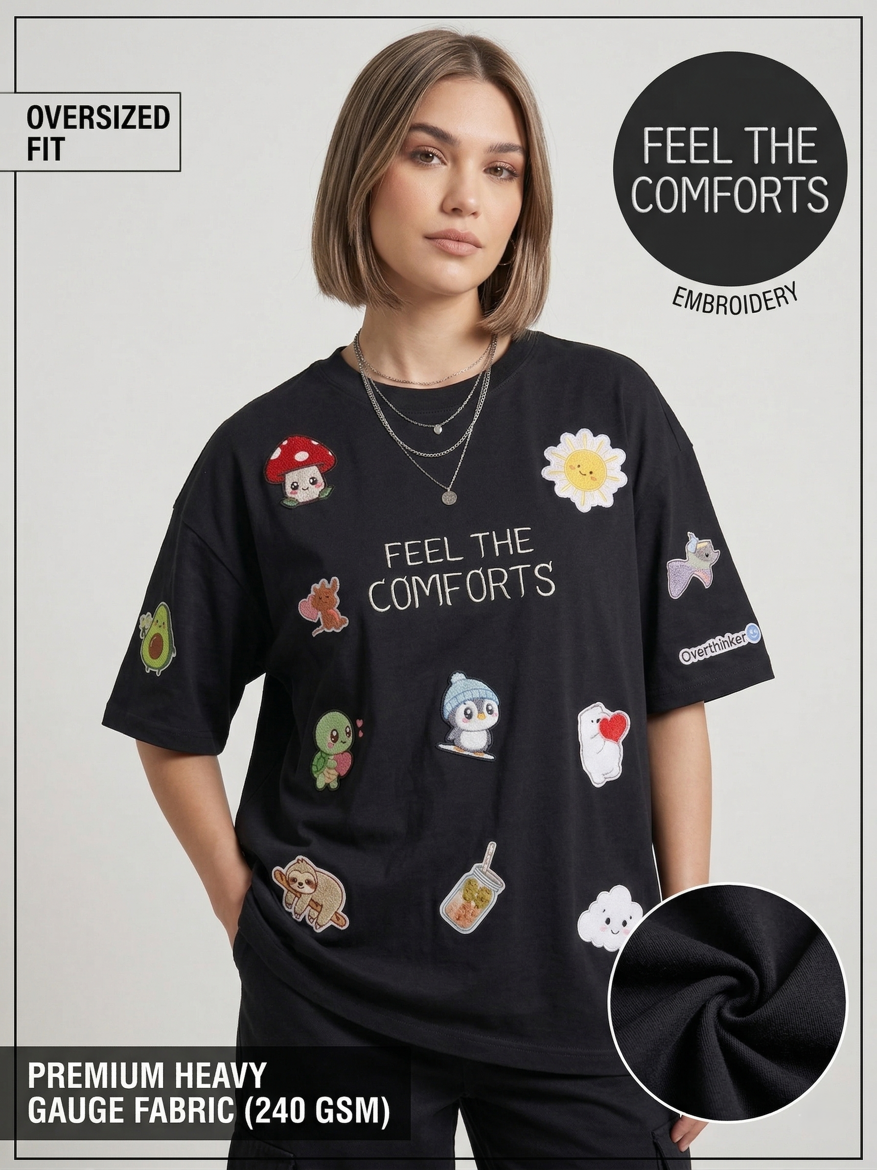 Feel the Embroidery Oversized T-Shirt for Women