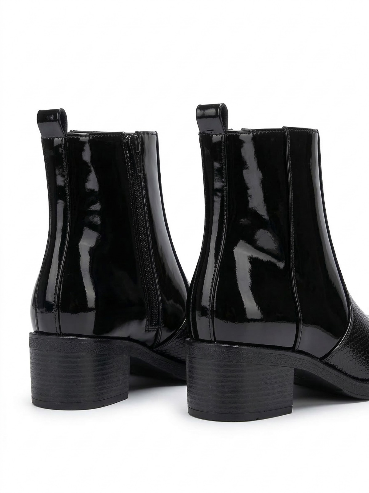 Black Patent Croc-Textured Chelsea Ankle Boots