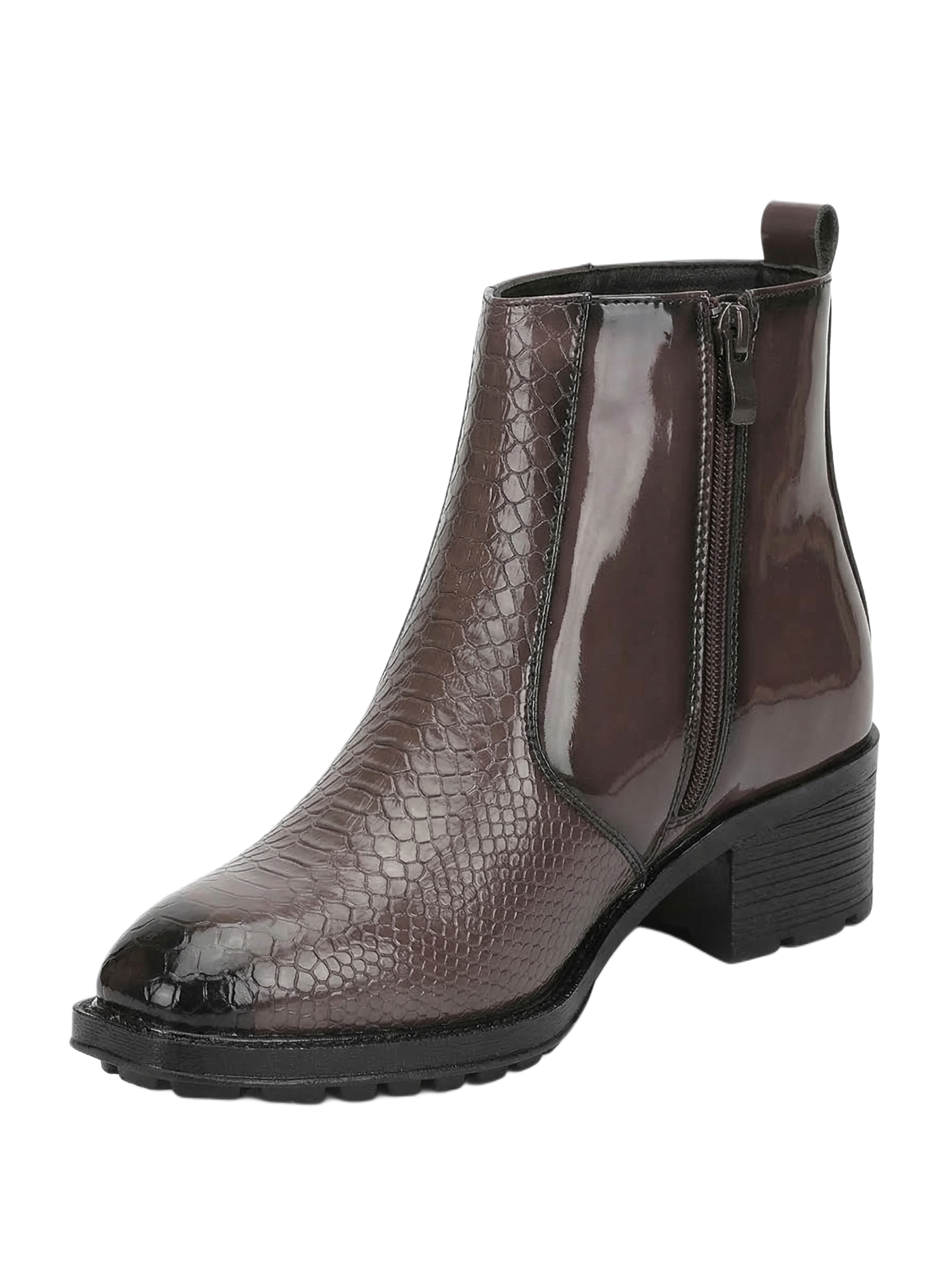 Comforts Men's Brown Patent Croco Embossed Chelsea Ankle Boots