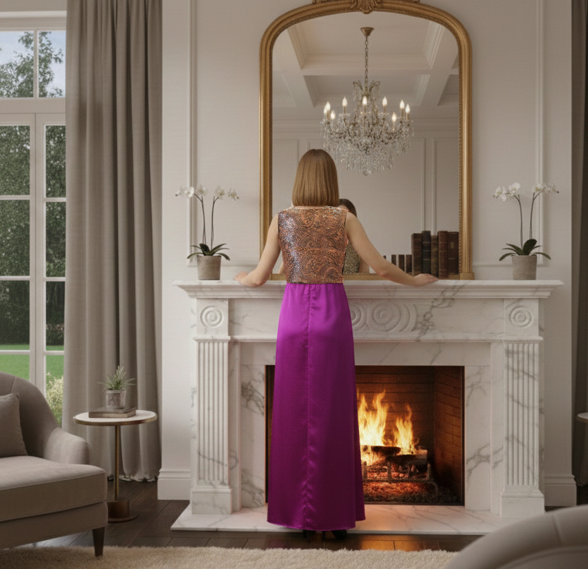 Vestido largo de satén violeta