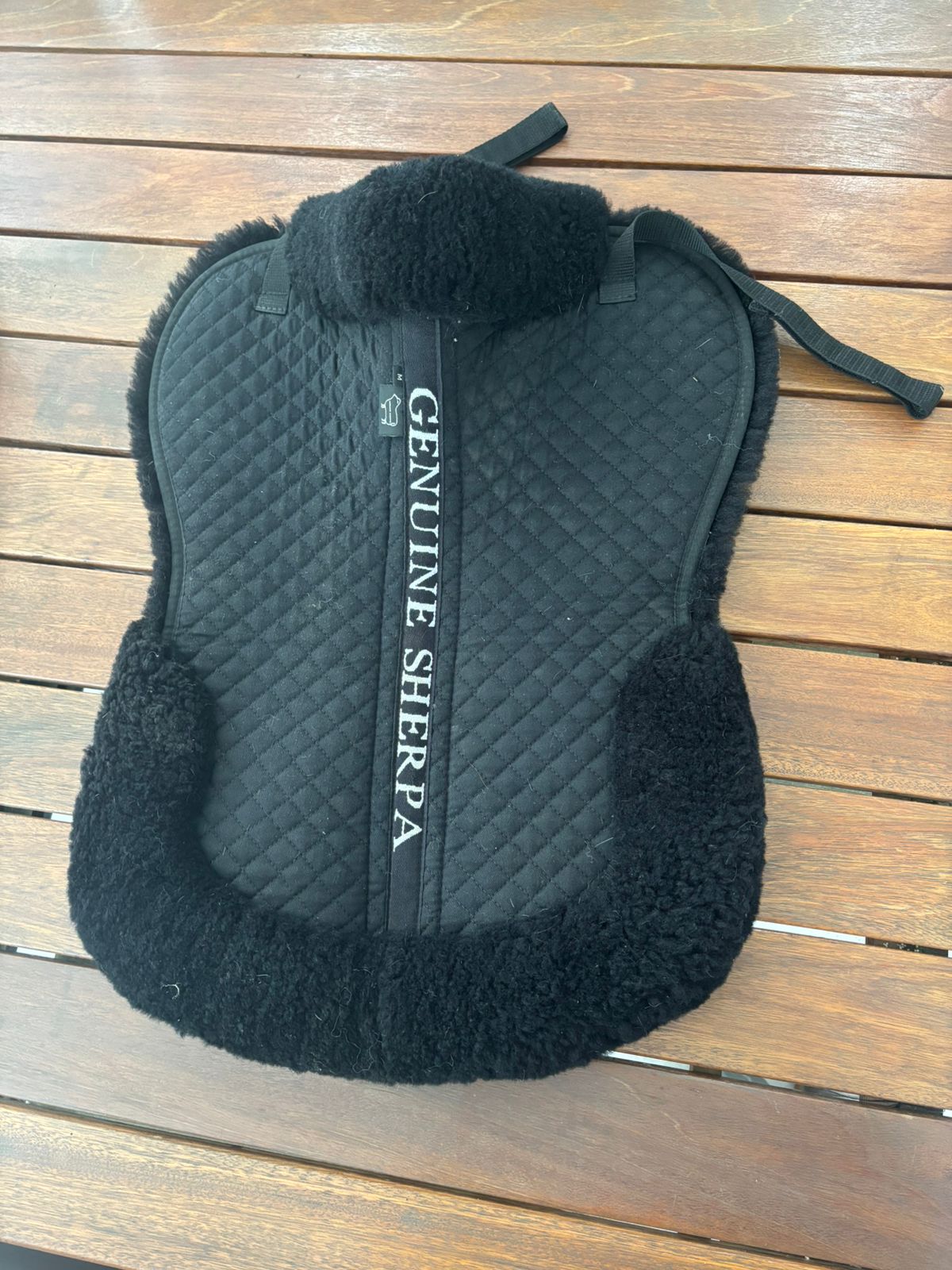 Genuine sherpa sheepskin halfpad, size medium, black