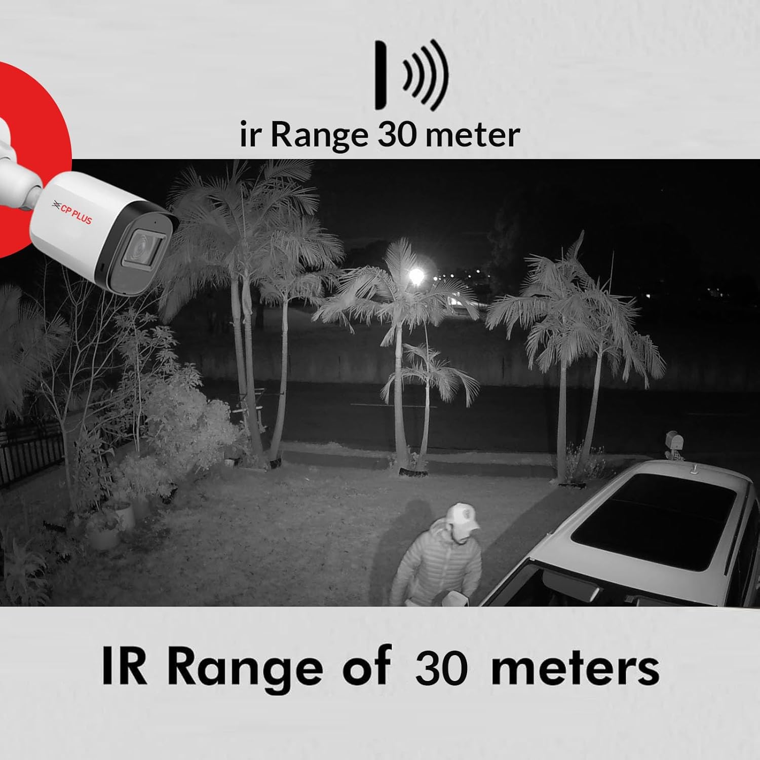 CP Plus 2.4MP Full HD Outdoor Bullet Security Camera | 30 Mtr IR Night Vision | IP67 Weatherproof | Clear Night View (White)