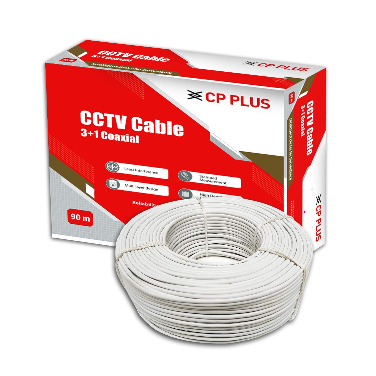 CP PLUS 3+1 Coaxial CCTV Camera Cable - 90 Meter Roll (White) 
