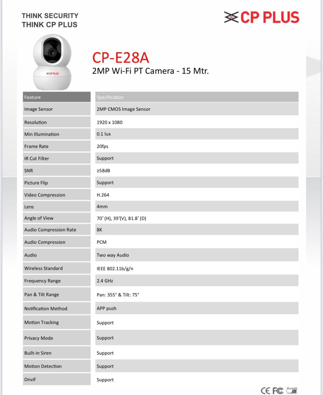 CP PLUS ezyKam+ WiFi PT Camera - 360° View, Smart Tracking, 2-Way Audio | Works with Alexa & Google Home (Models: CP-E28A, CP-E38A, CP-E48A)
