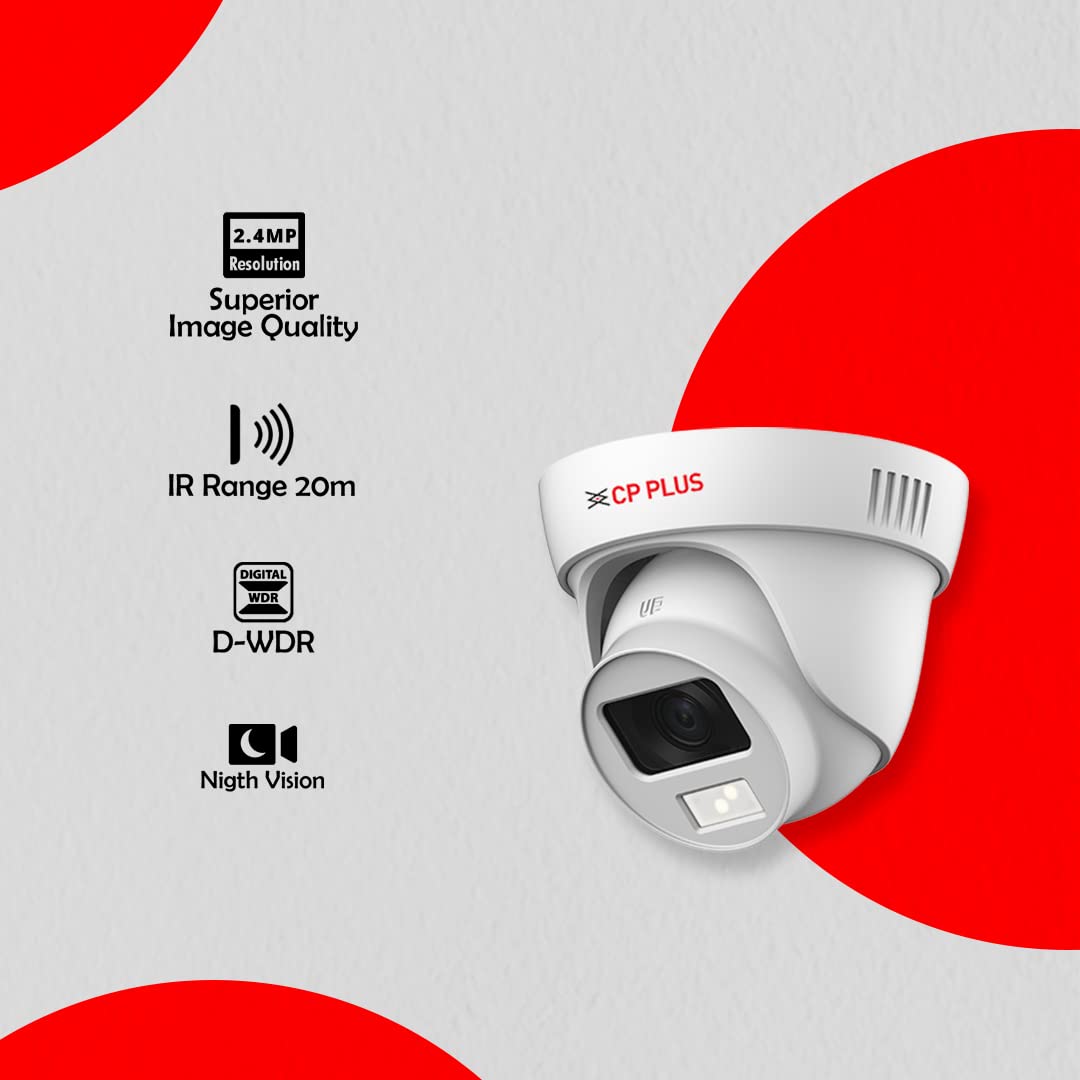 CP PLUS Guard+ 2.4MP Full Color Night Vision Dome Camera | 1080p Resolution | 20m LED Range | D-WDR | Indoor Security Camera (White)