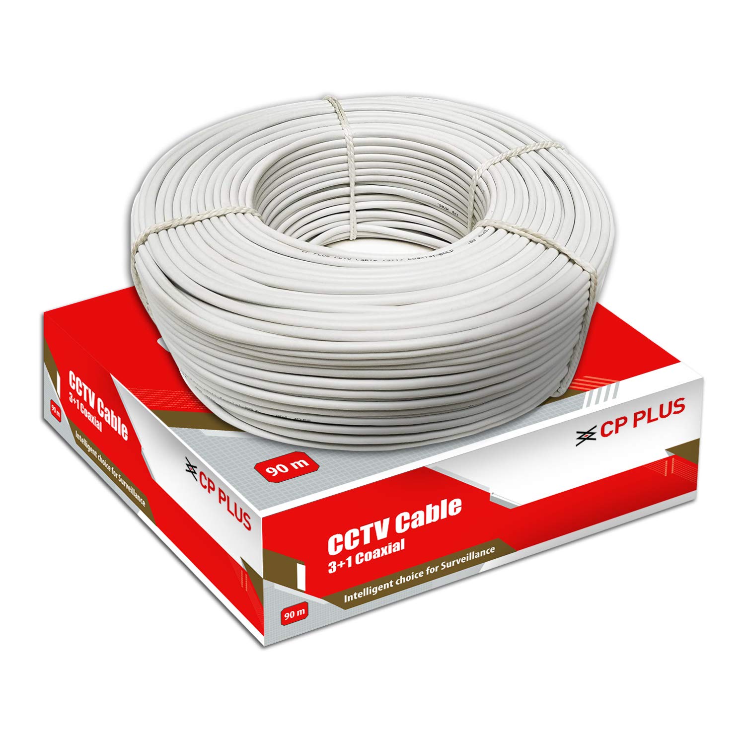 CP PLUS 3+1 Coaxial CCTV Camera Cable - 90 Meter Roll (White) 