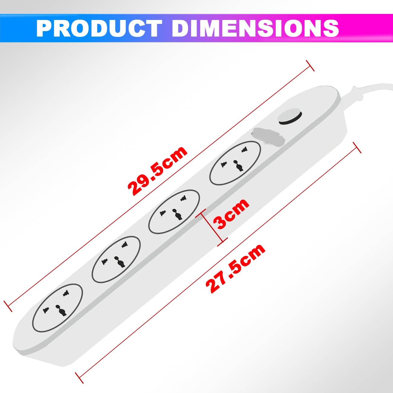 Electro Line PS-2 Heavy Duty Power Strip - 4 Way International Sockets with Master Switch, 1.4m Pure Copper Wire (2500W)