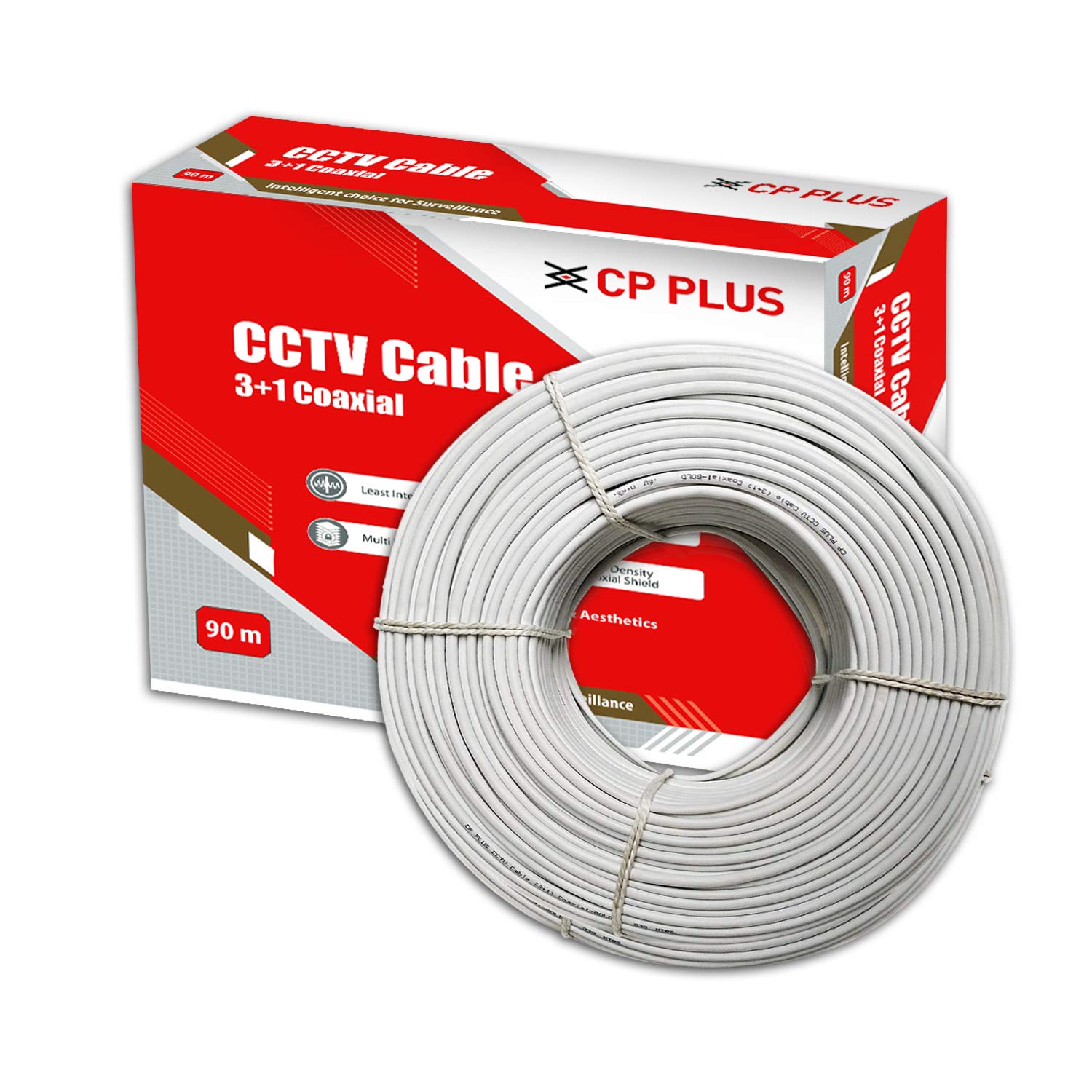 CP PLUS 3+1 Coaxial CCTV Camera Cable - 90 Meter Roll (White) 
