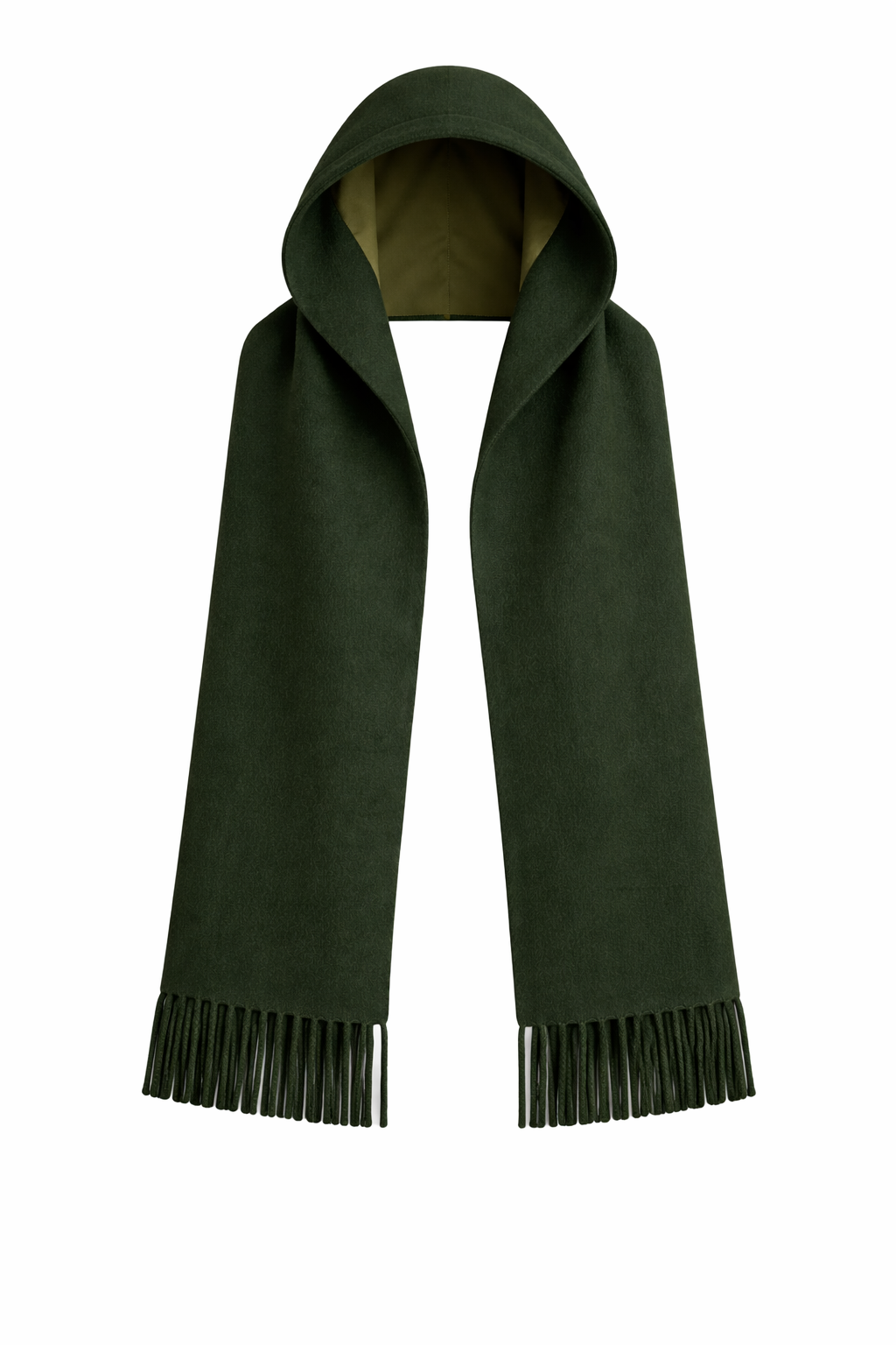 Hip Length Wool Hooded Scarf in Forest Green