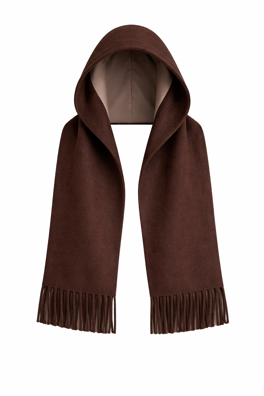 Waist Length Cacao Merino Wool Hooded Scarf