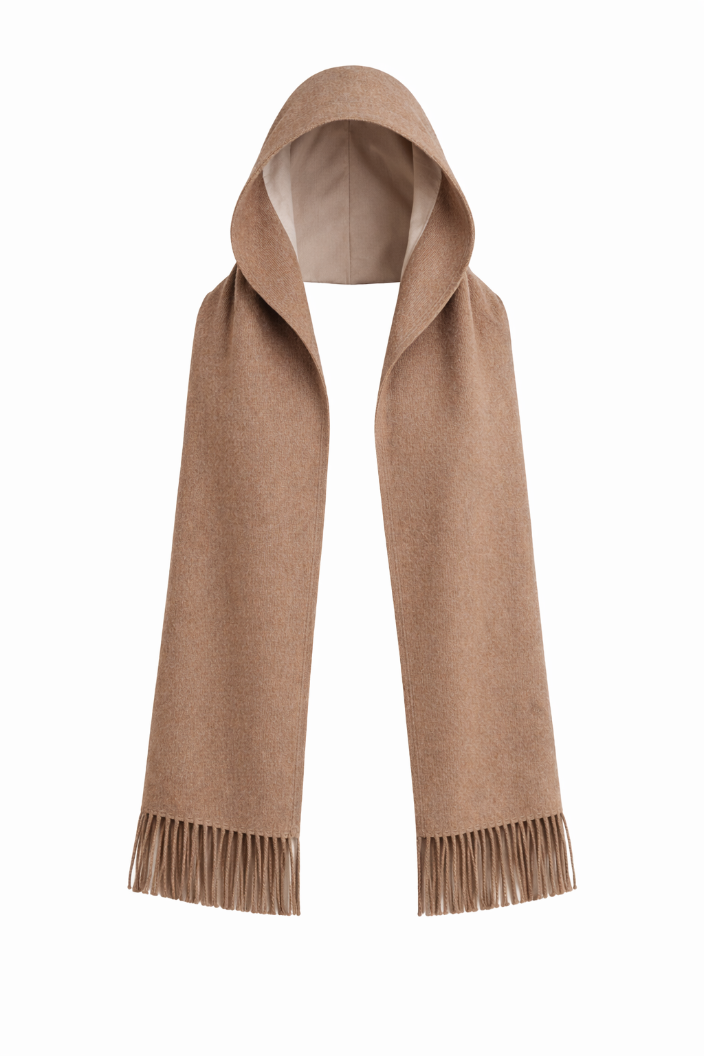 Hip Length Taupe Merino Wool Hooded Scarf