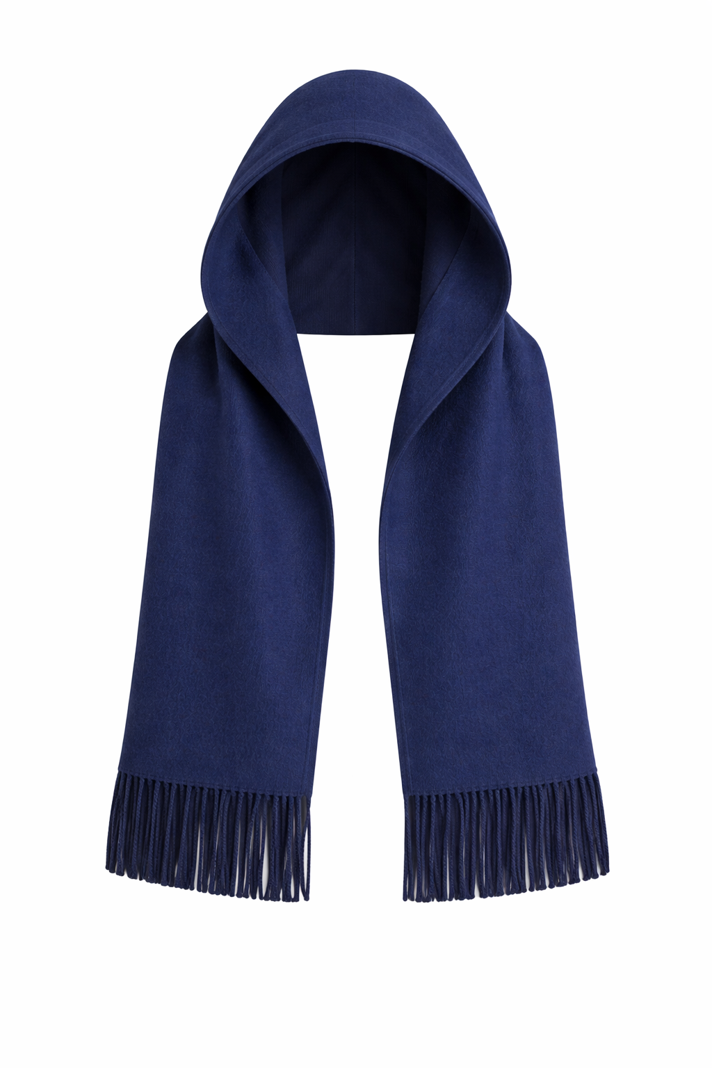 Waist Length Navy Merino Wool Hooded Scarf