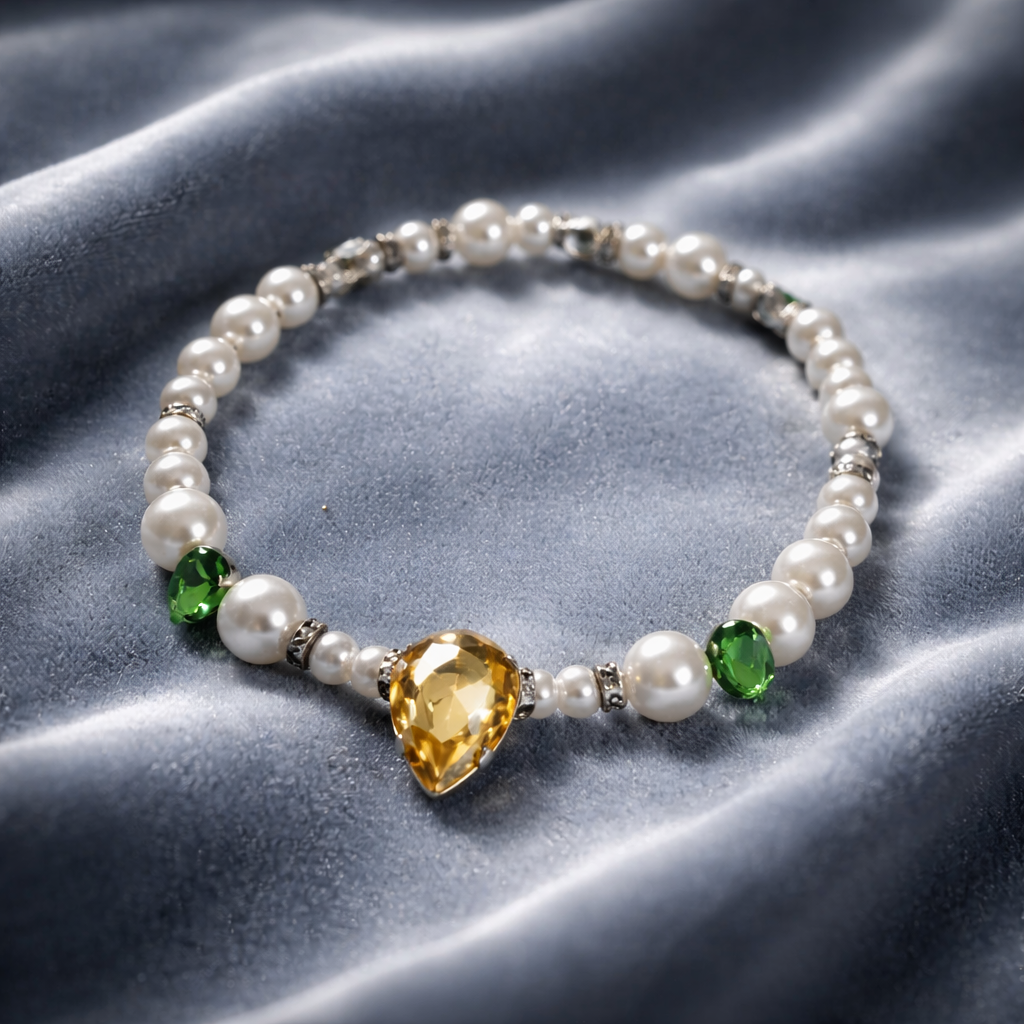 Pulsera de perlas con gema amarilla