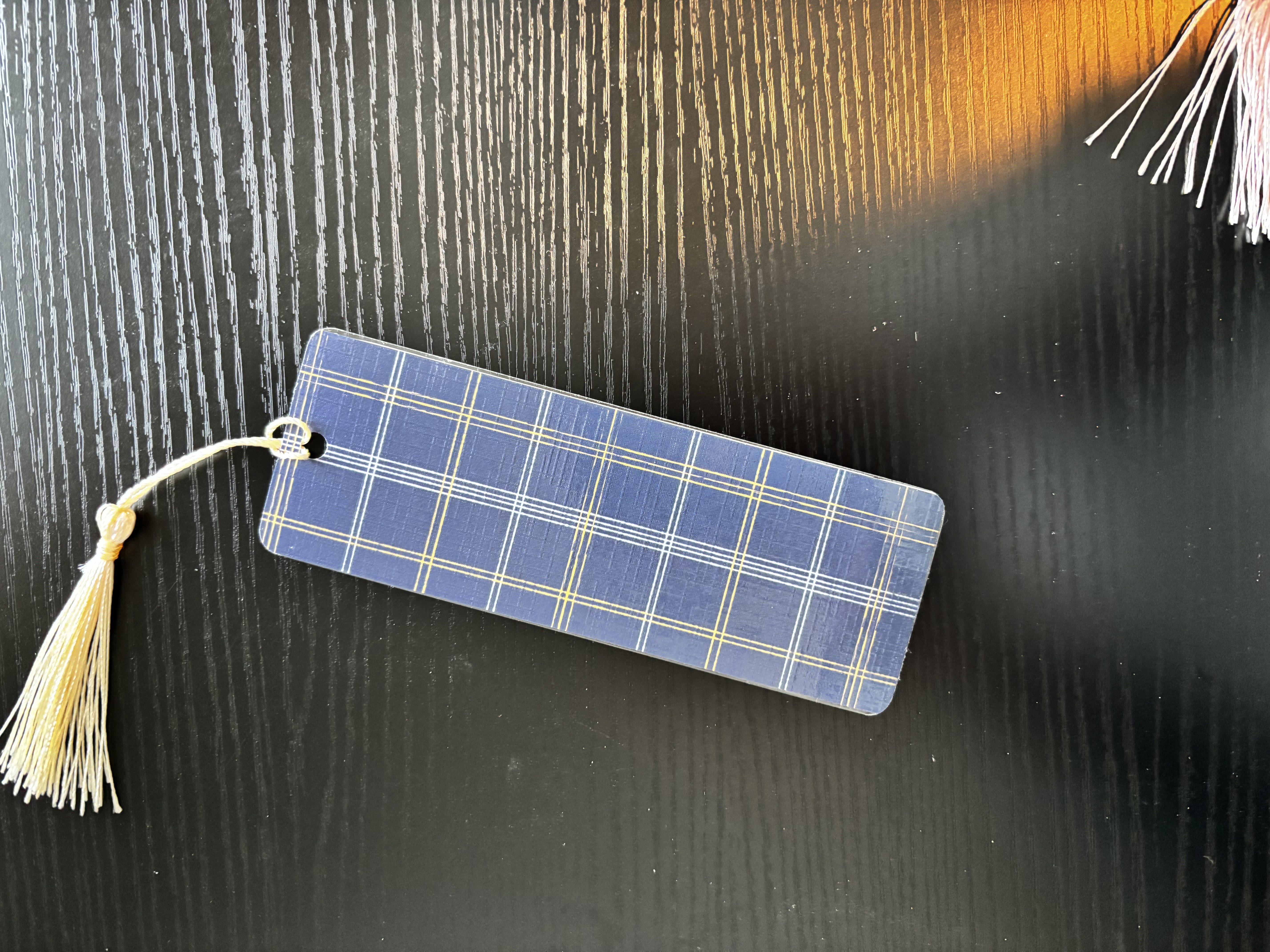 Laminated Navy Plaid Bookmark