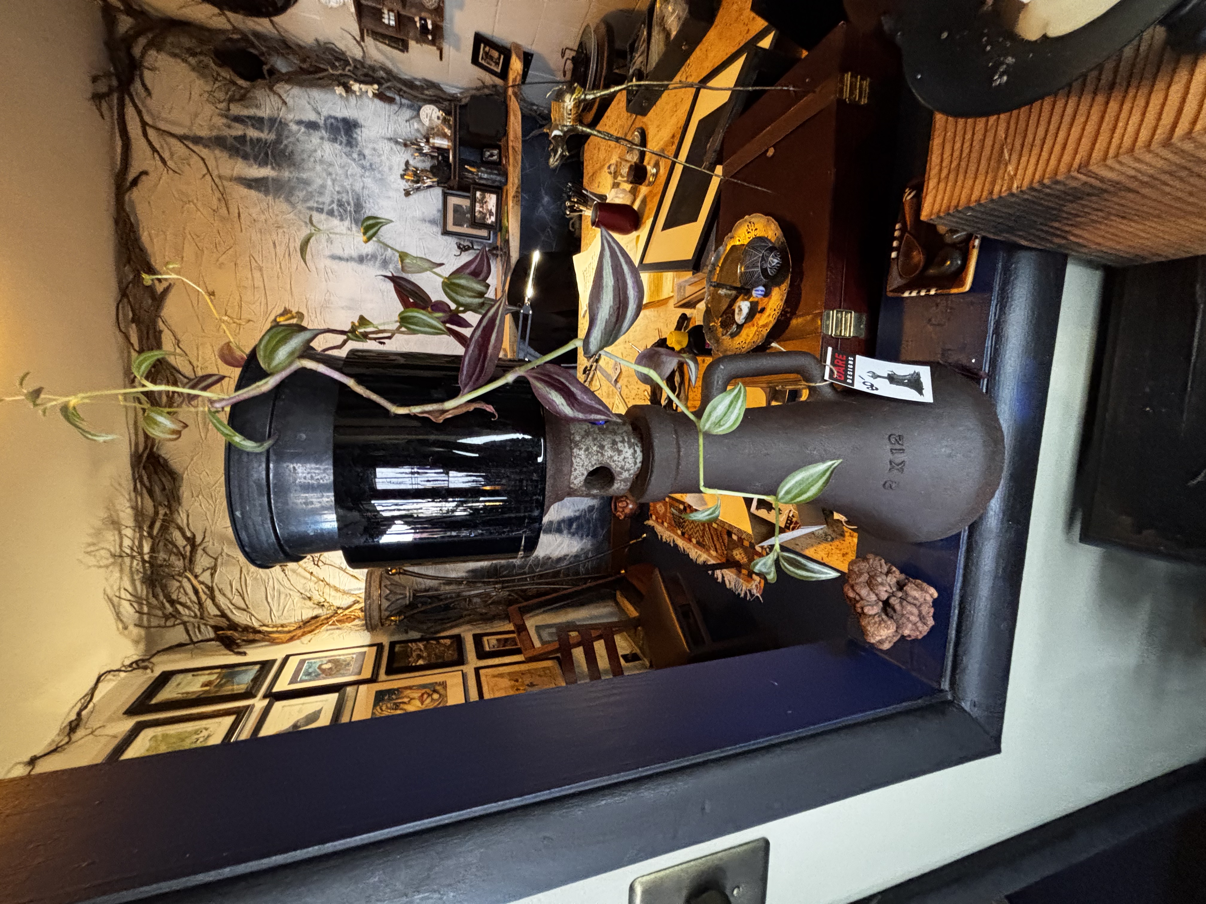 Rustic Metal Vase with Black Glass Top