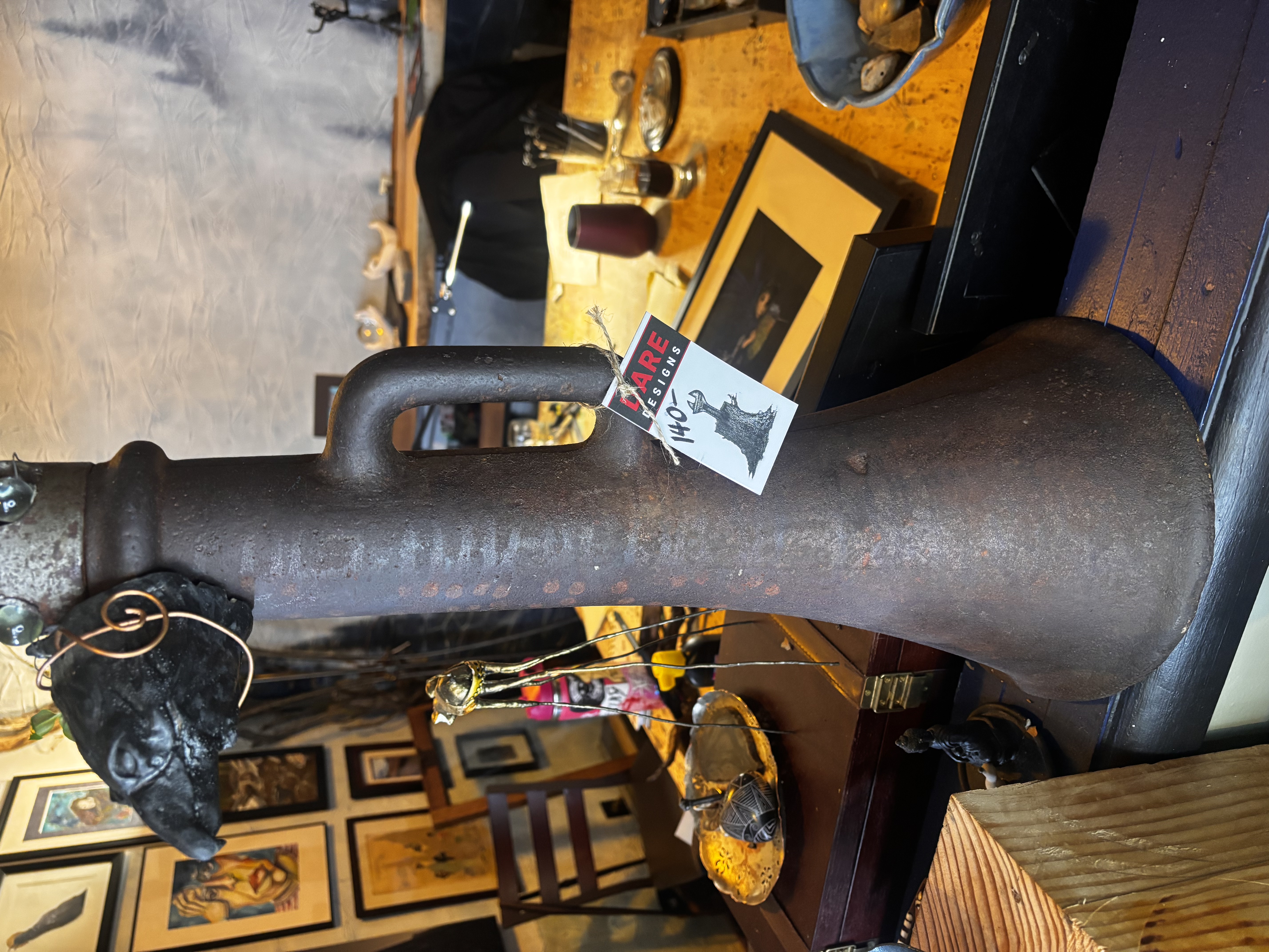 Rustic Metal Vase with Black Glass Top