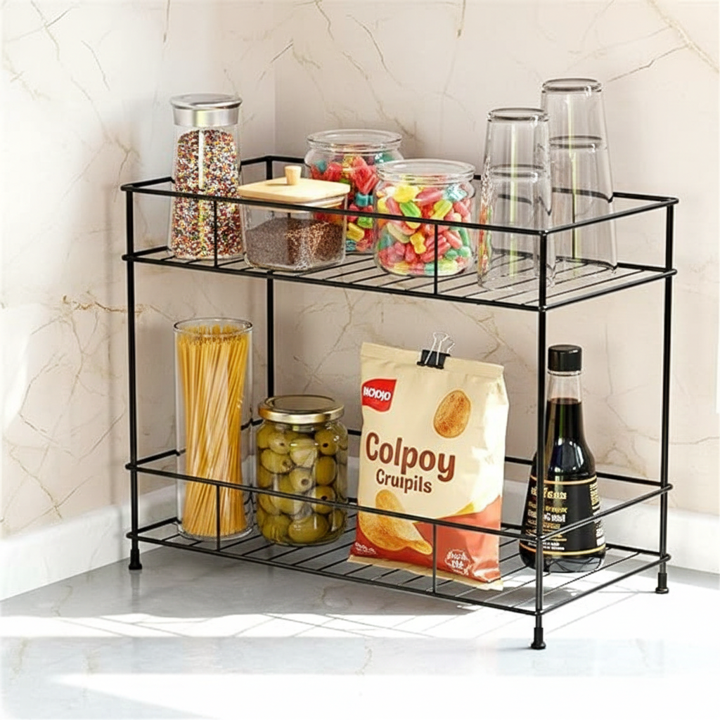 Two-tier metal kitchen shelf