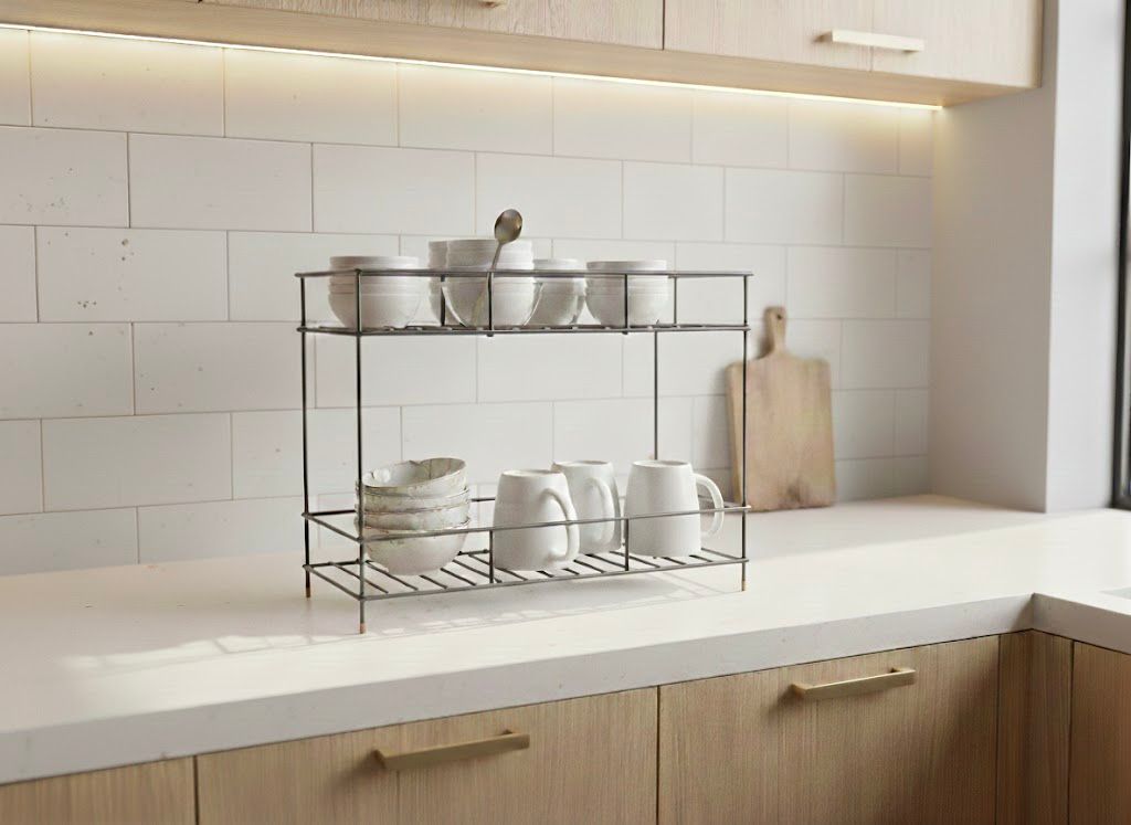 Two-tier metal kitchen shelf