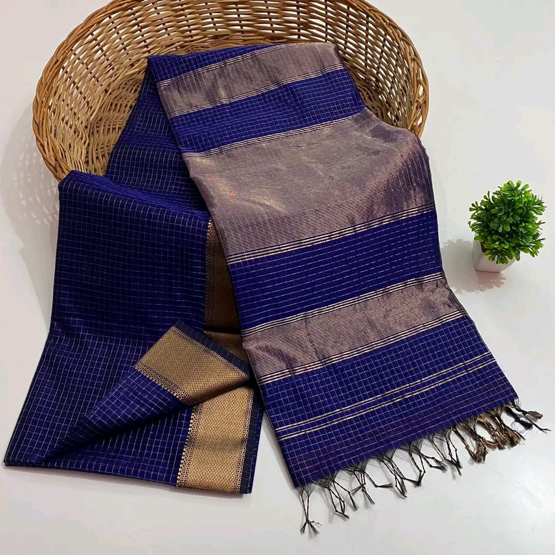 Maheshwari Handloom Saree Zari Checks