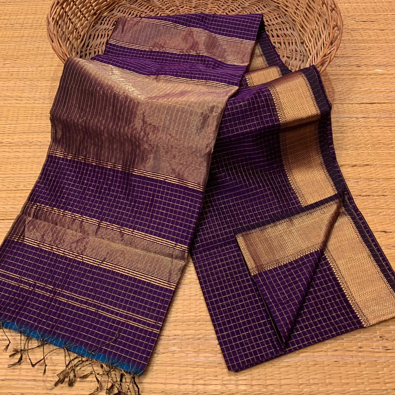 Maheshwari Handloom Saree Zari Checks