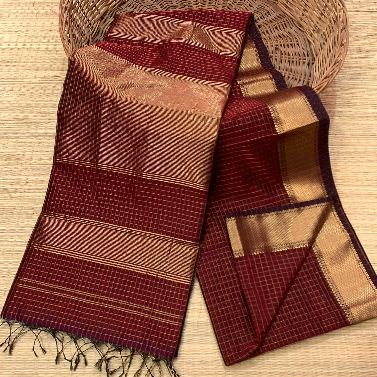 Maheshwari Handloom Saree Zari Checks