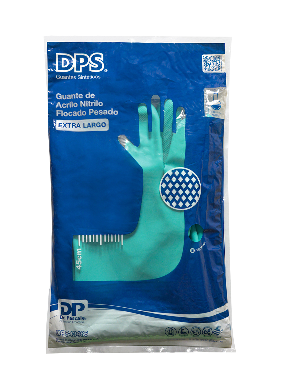 GUANTE DE ACRILO NITRILO PESADO VERDE FLOCADO 45CM LARGO ESPESOR 0.6MM DE PASCALE