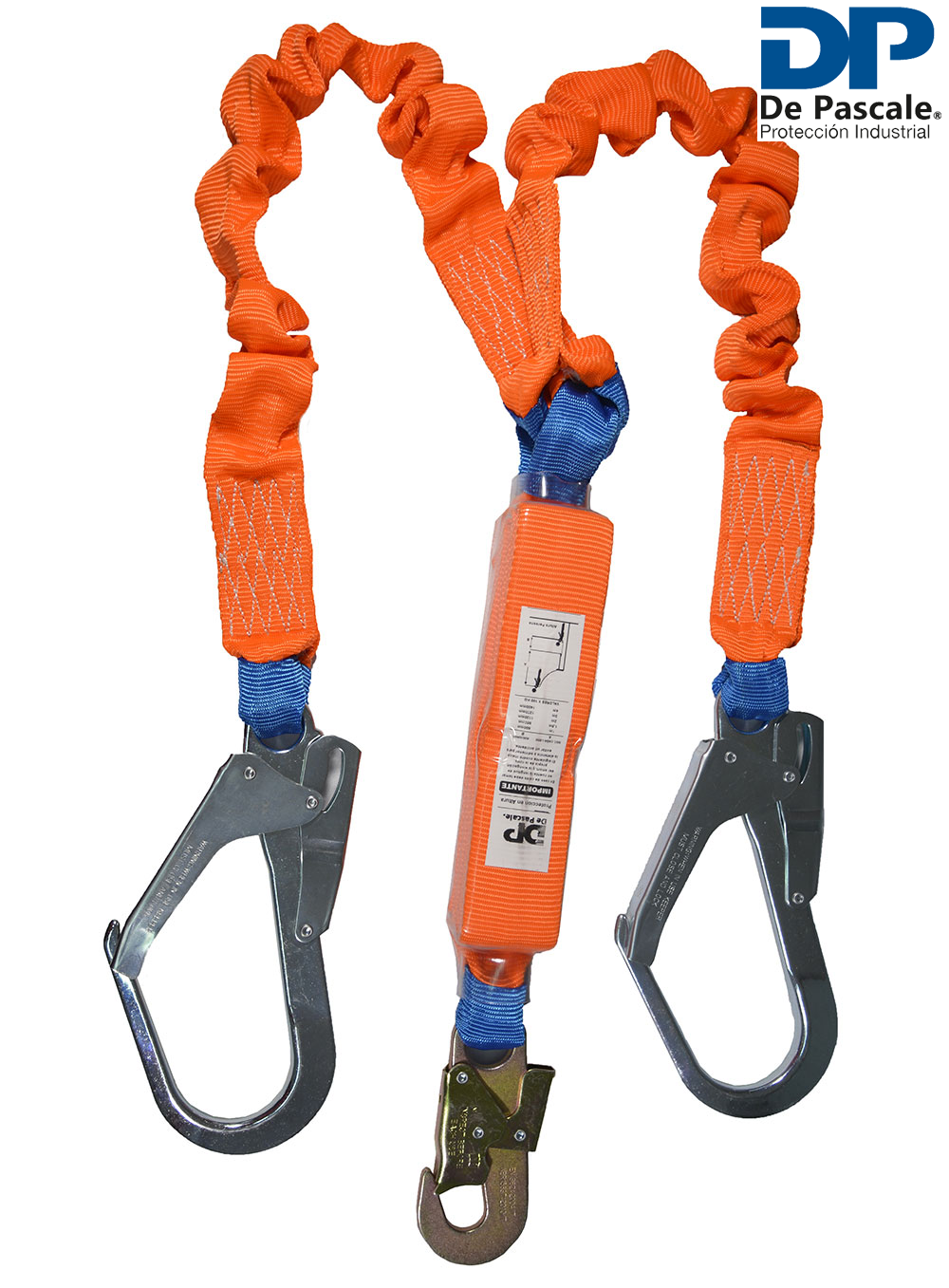 COLA DE AMARRE ELASTIZADA DE 1.5M LARGO CON AMORTIGUADOR 2 RAMAS CON MOSQUETON DE 18MM 55MM DE APERTURA DE PASCALE