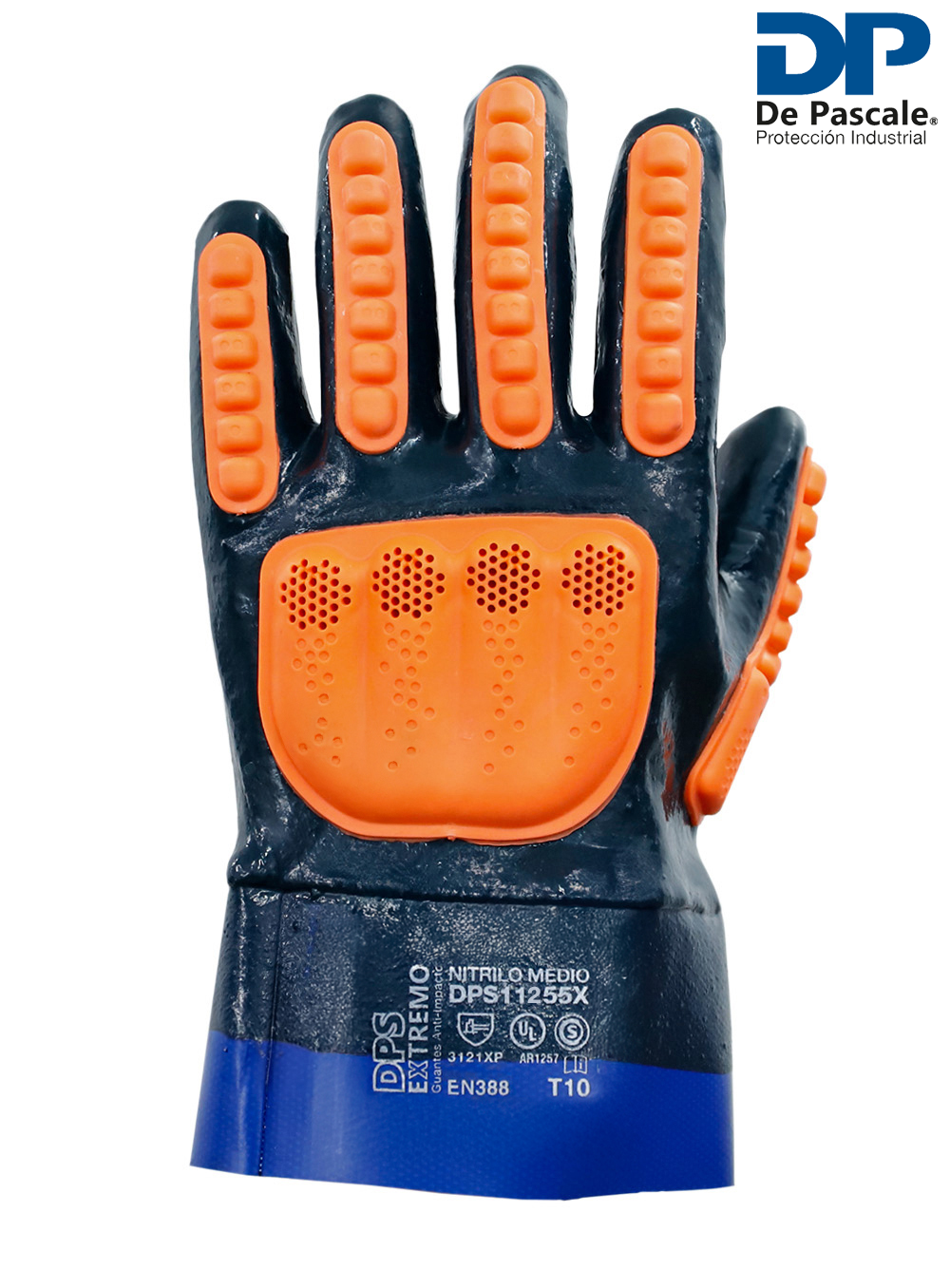 GUANTE NITRILO MEDIO BAÑO COMPLETO AZUL PUÑO DE LONA PVC AZUL CON TPR ANTI-IMPACTO DE PASCALE