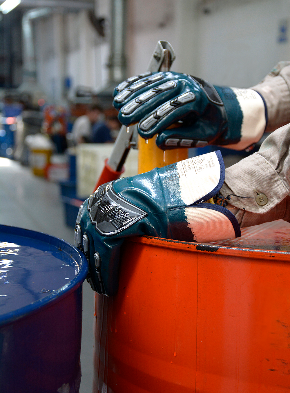 GUANTE BAÑO DE NITRILO COMPLETO PALMA REFORZADA PUÑO LONA REFUERZO TPR ANTISHOCK DE PASCALE