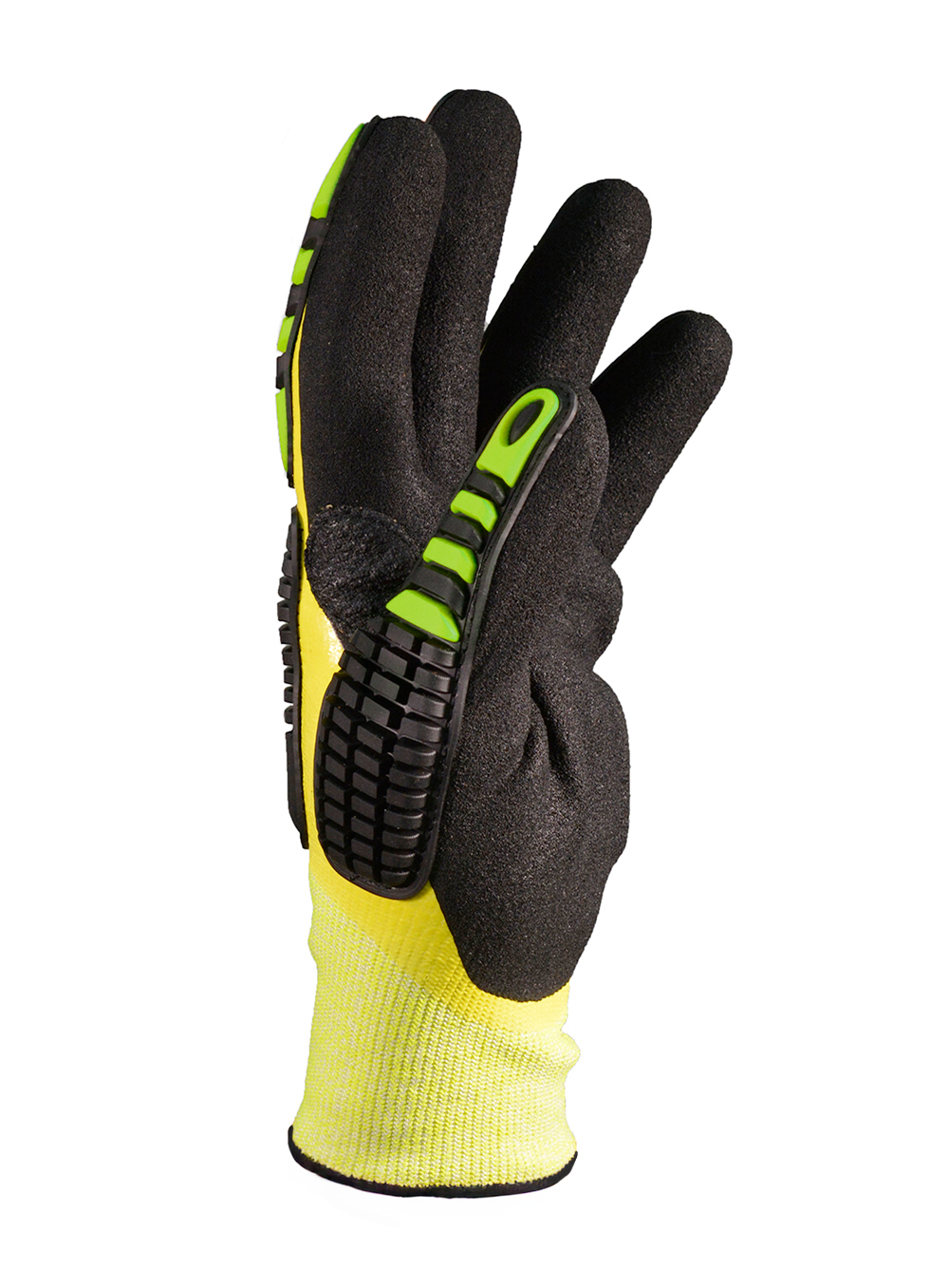 GUANTE TEJIDO SIN COSTURA AMARILLO G15 DOBLE BAÑO NITRILO REFUERZO TPR ANTISHOCK DE PASCALE