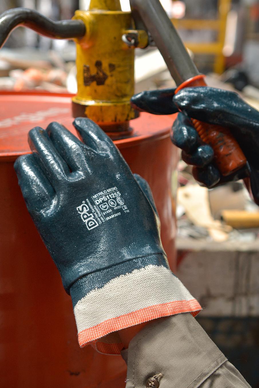 GUANTE NITRILO MEDIO BAÑO COMPLETO AZUL PUÑO DE LONA DE PASCALE