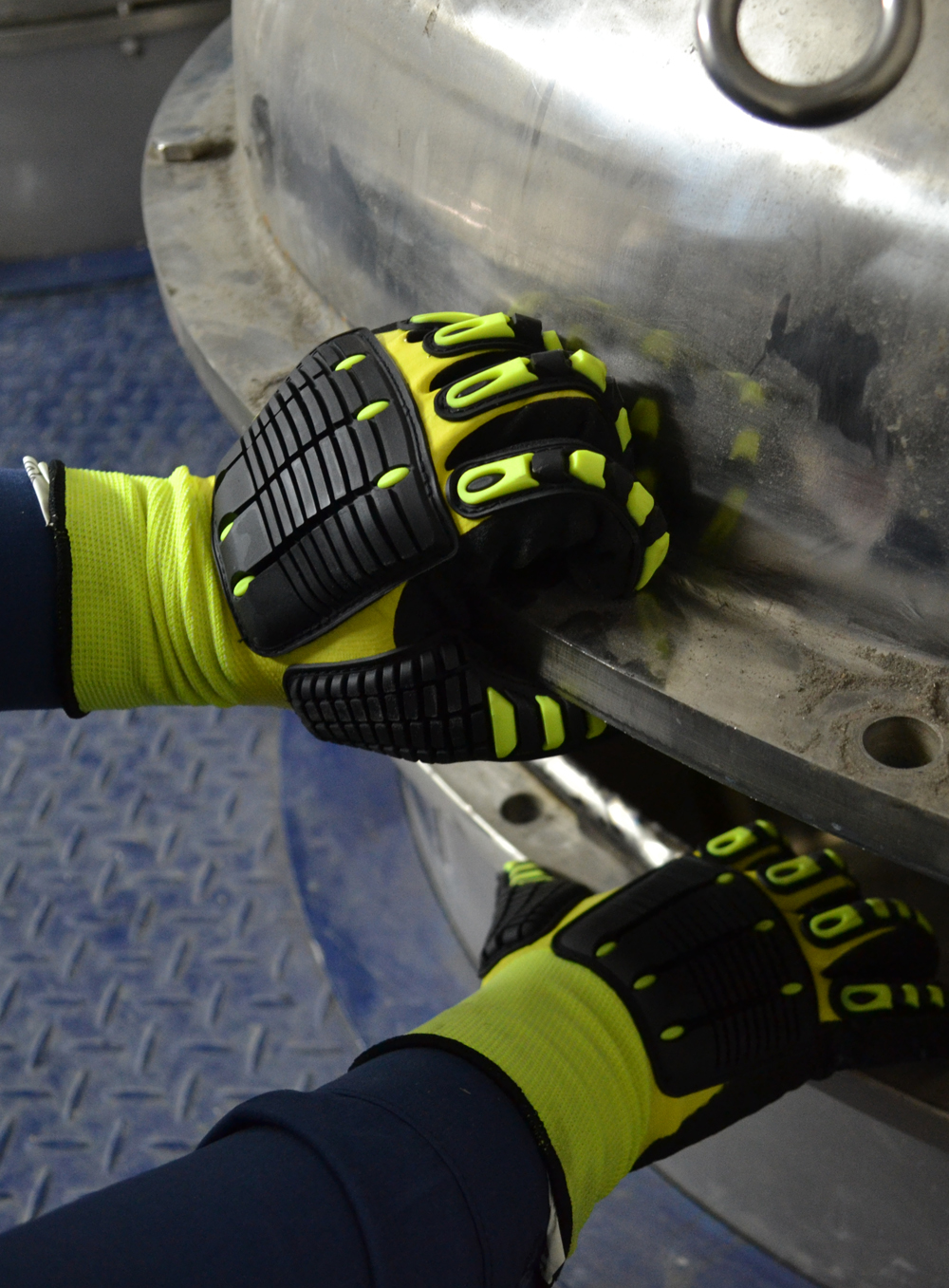 GUANTE TEJIDO SIN COSTURA AMARILLO G15 DOBLE BAÑO NITRILO REFUERZO TPR ANTISHOCK DE PASCALE