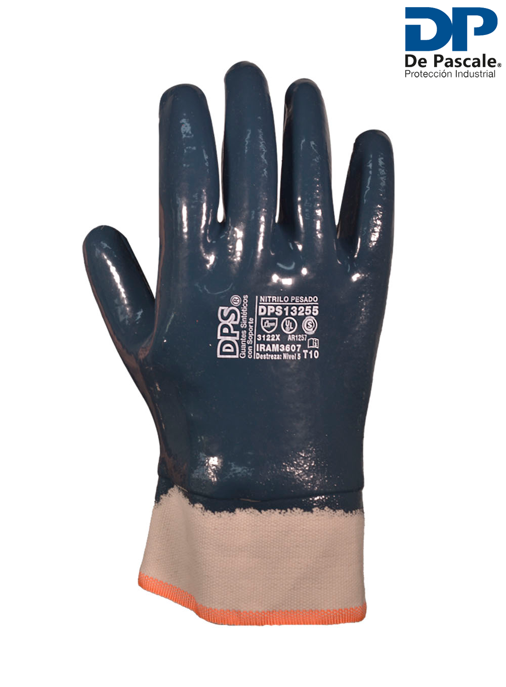 GUANTE NITRILO BAÑO COMPLETO PESADO AZUL PUÑO DE LONA DE PASCALE