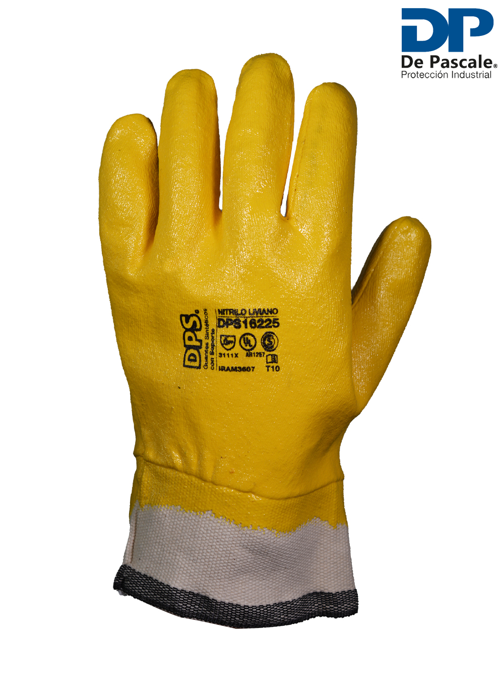 GUANTE NITRILO LIVIANO BAÑO COMPLETO AMARILLO PUÑO DE LONA DE PASCALE
