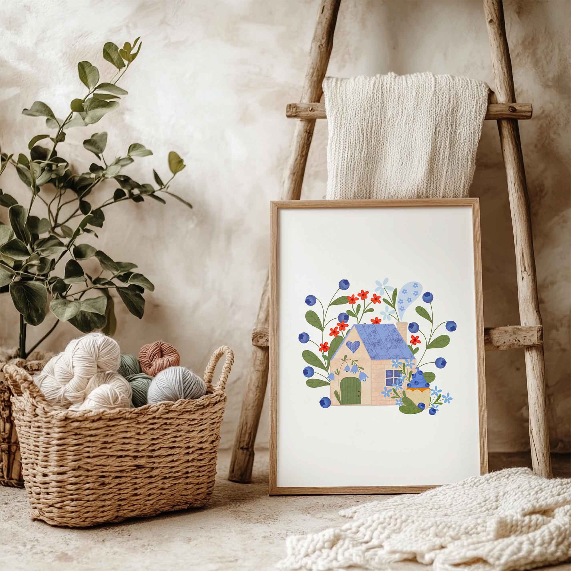 Blueberry Cottage Art Print
