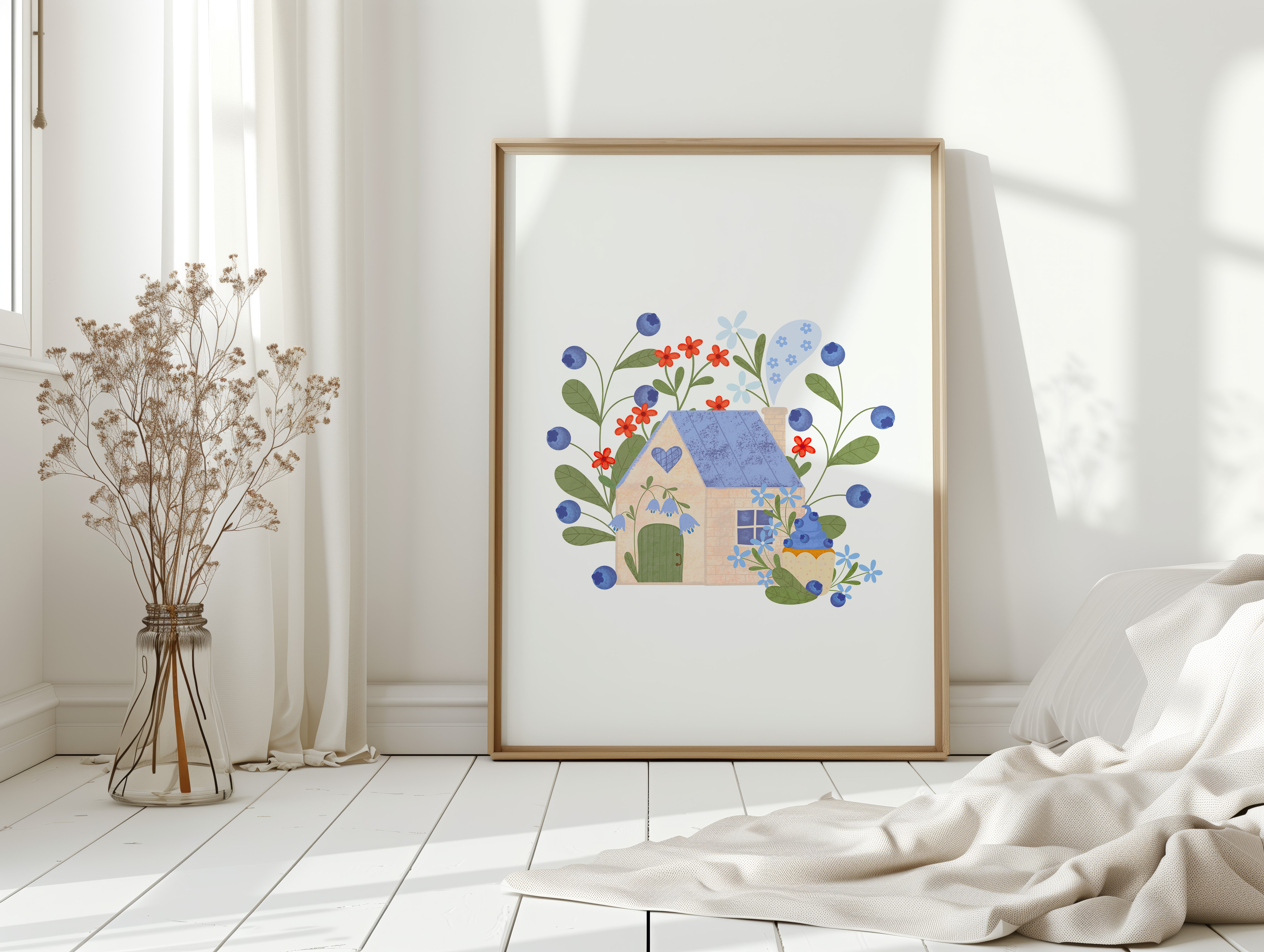 Blueberry Cottage Art Print
