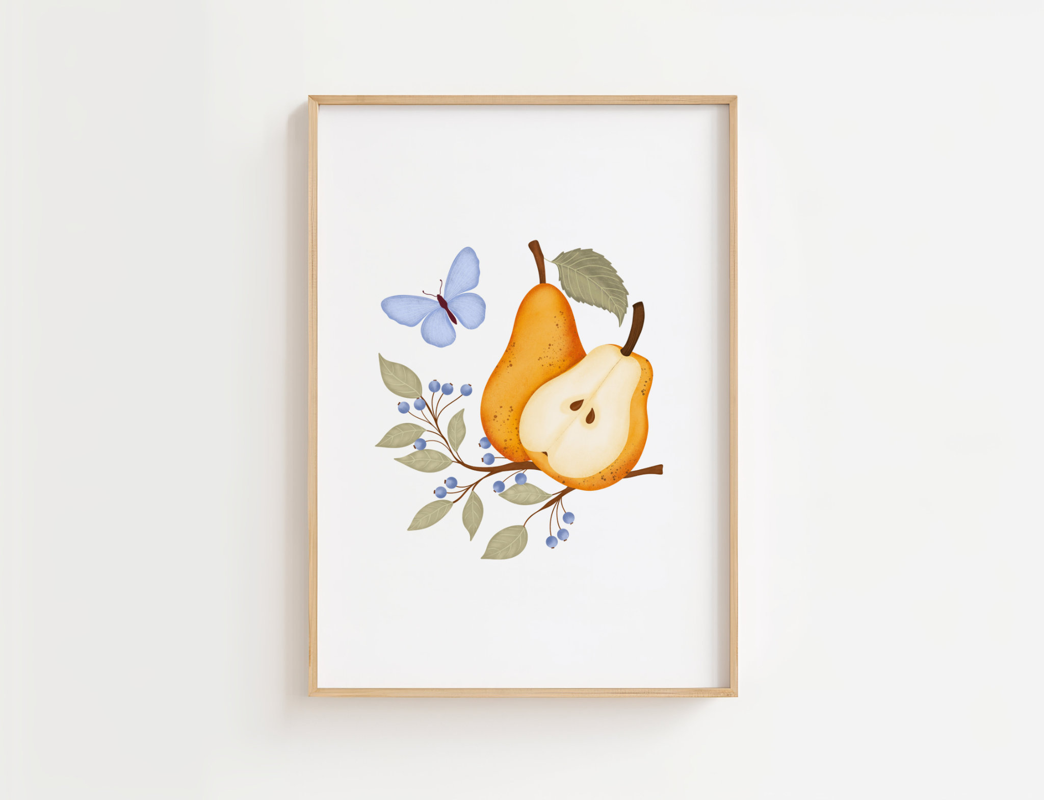 Pear & Butterfly Art Print