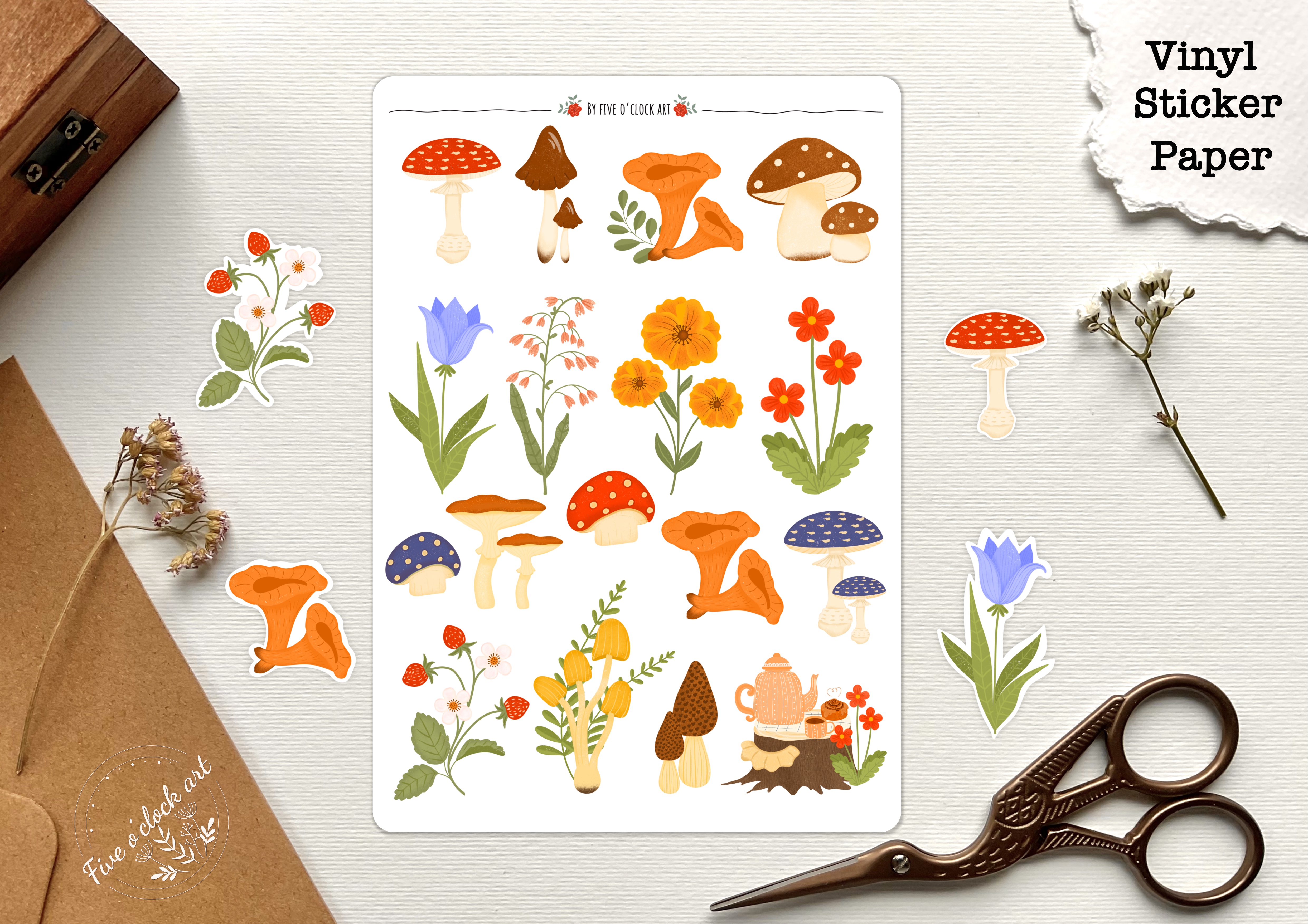 Mushroom & Floral Vinyl Stickers