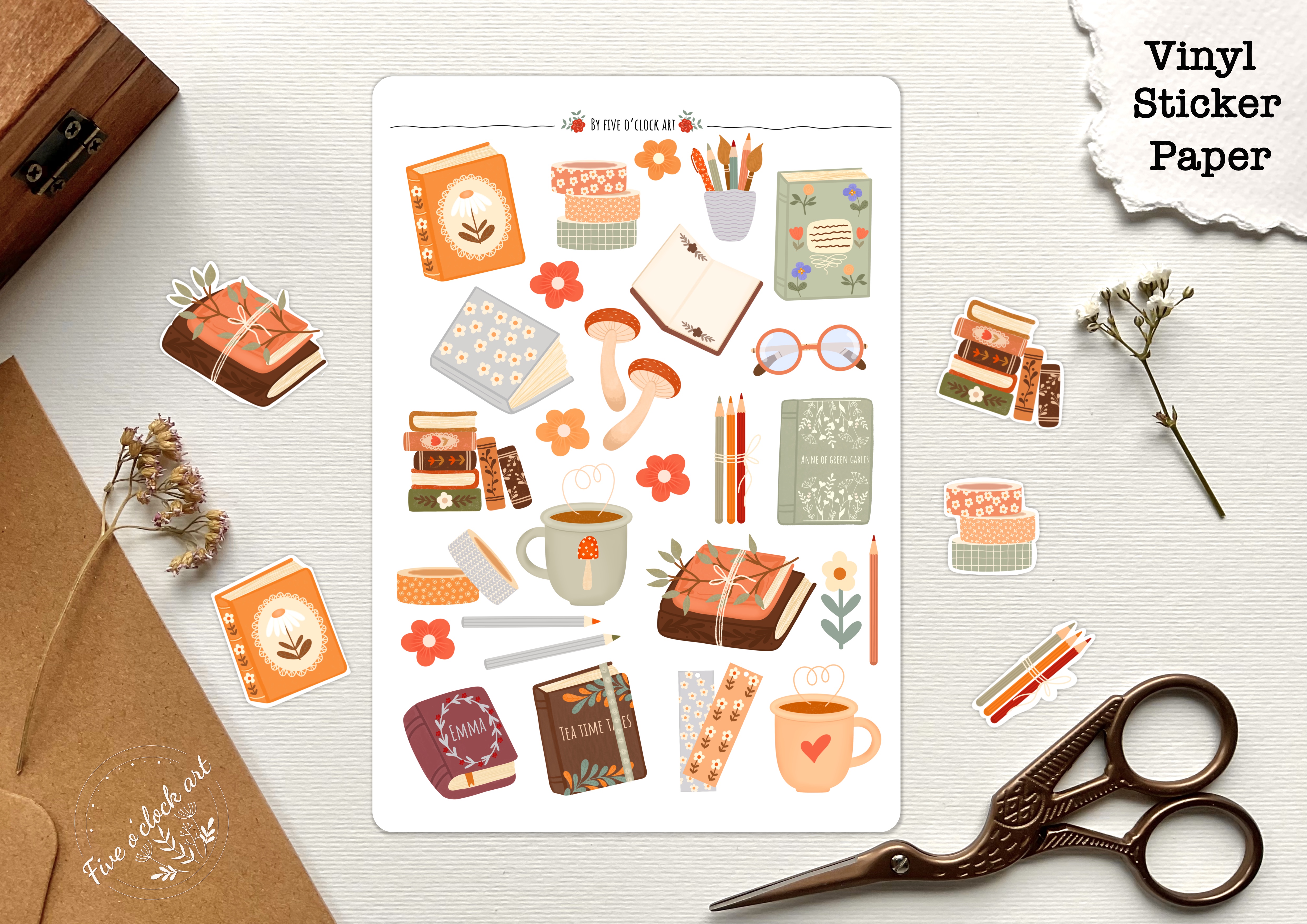 Vintage Book Lovers Vinyl Sticker Set