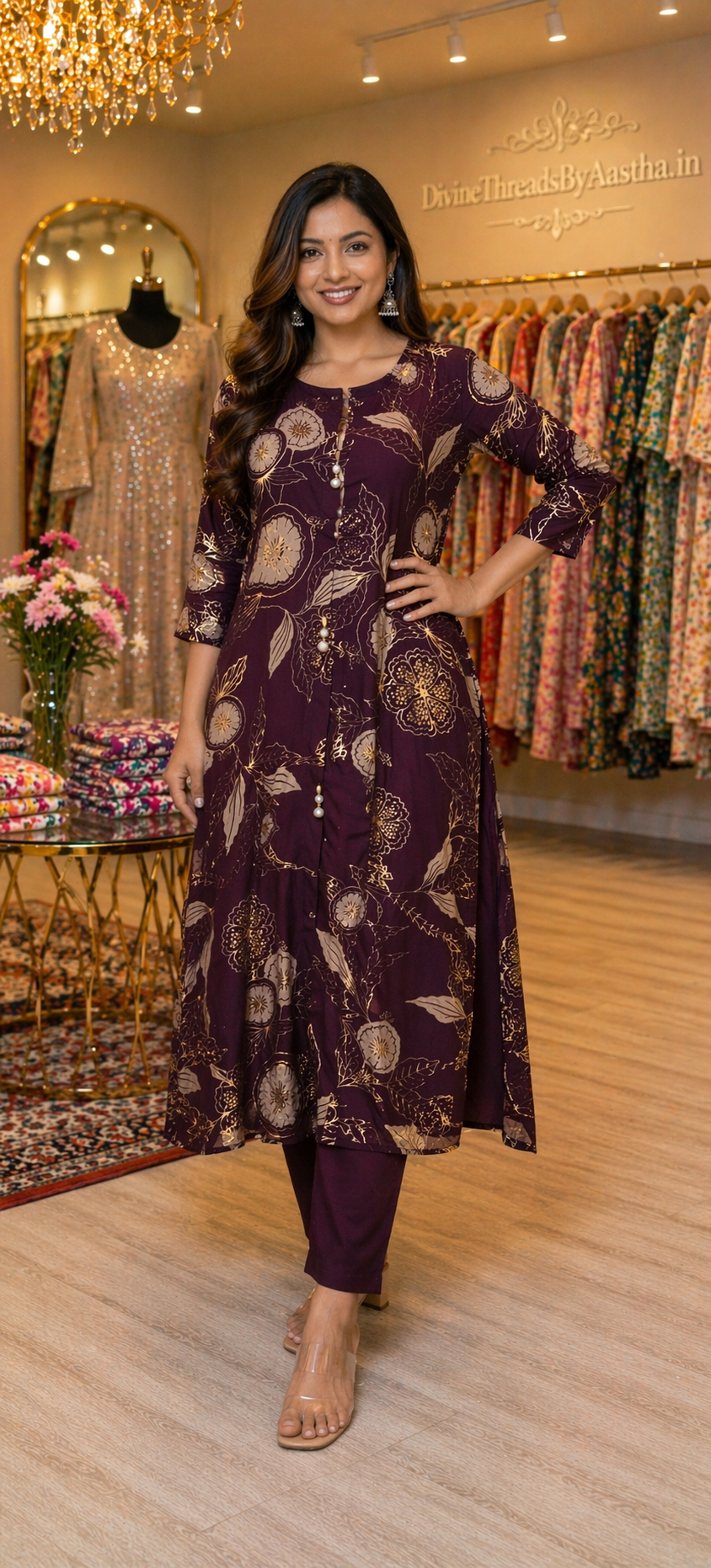 Wine color Kurta-Pant, Size:44 / XXL 